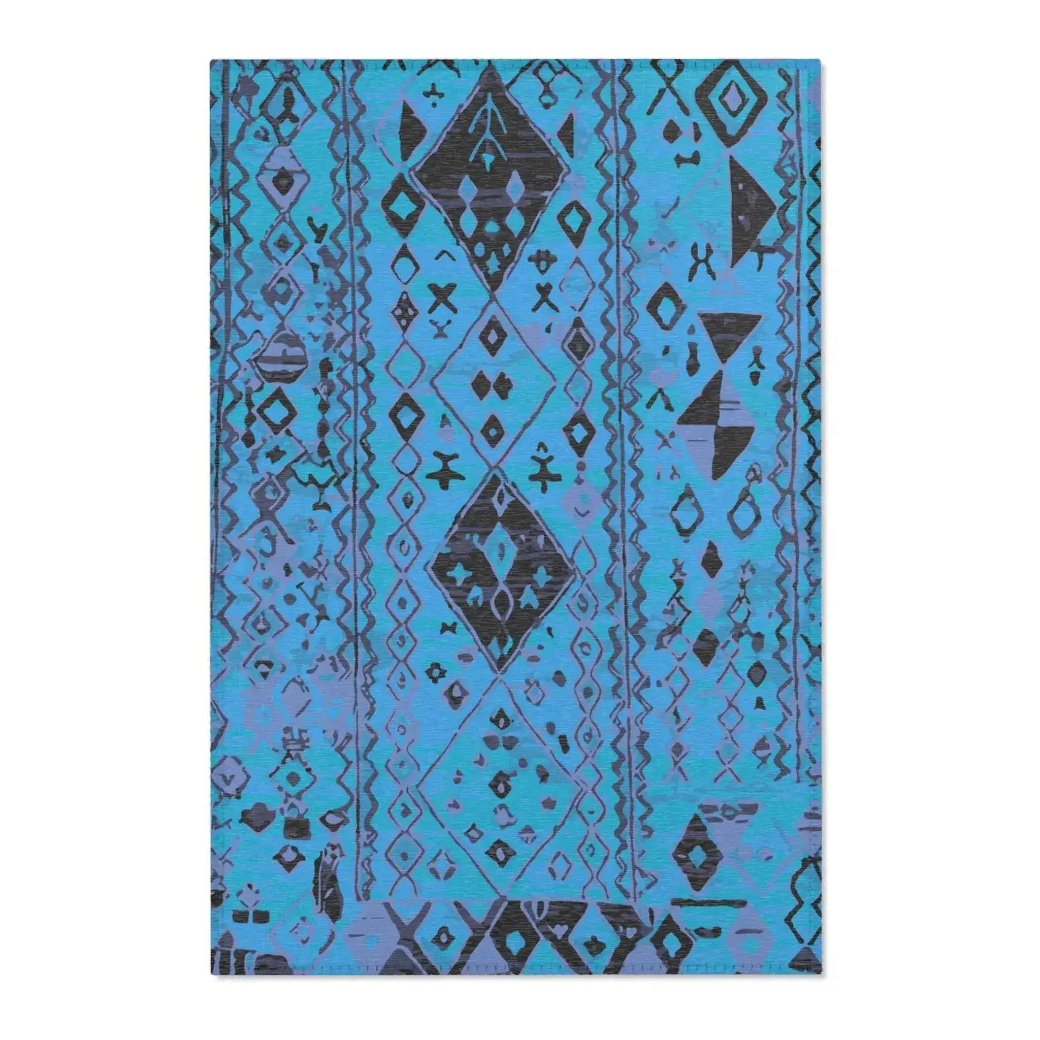 Blue Tribal Diamond Pattern Accent Rug - Image 2