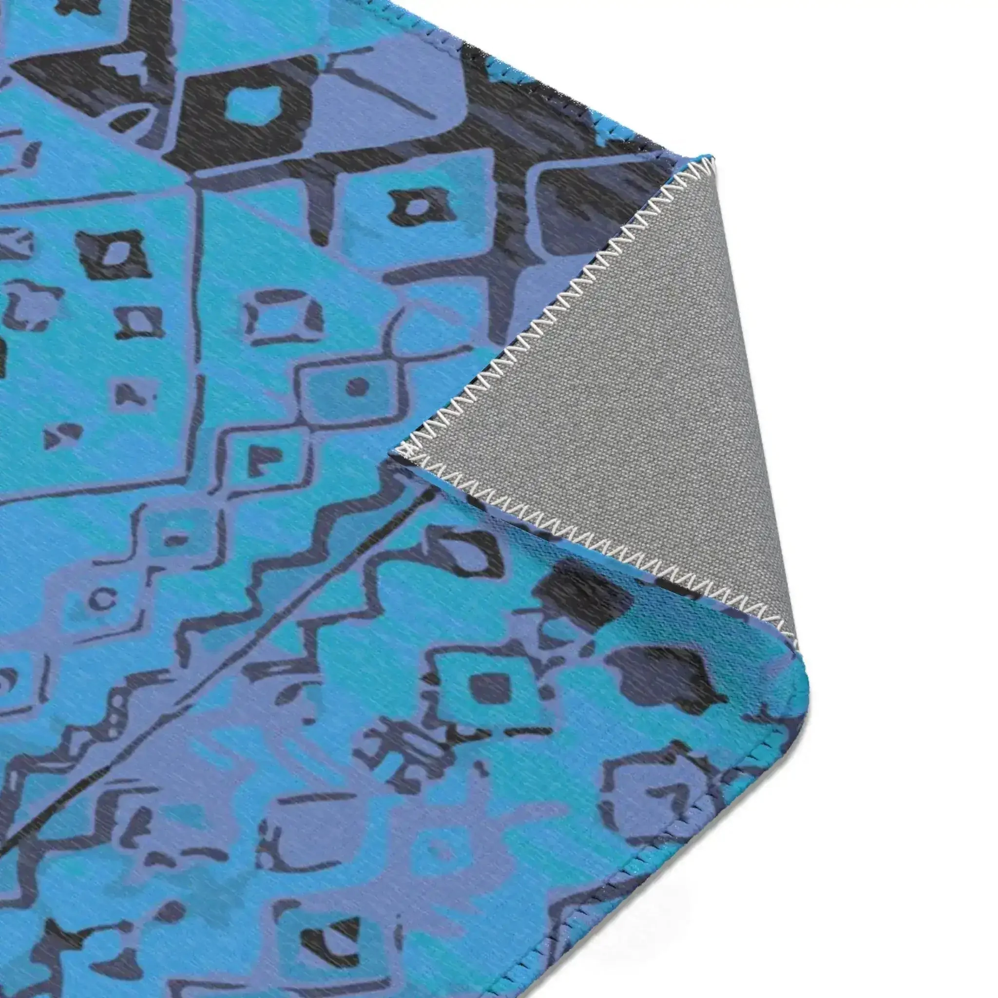 Blue Tribal Diamond Pattern Accent Rug - Image 5
