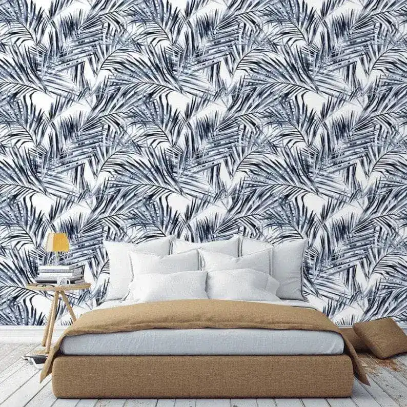Blue Tropical Coconut Palm Leaves Wallpaper - Image 3