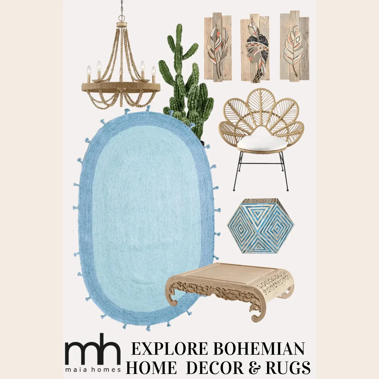 Blue Two Toned Oval Jute Rug with Tassels - Image 3