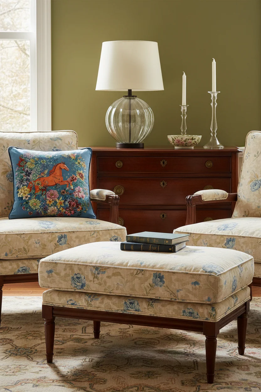 Bluegrass Gallop Velvet Floral Horse Throw Pillow - Image 2