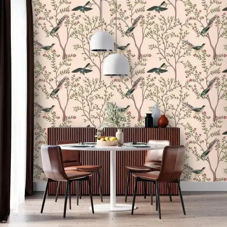 Blush Chinoiserie and Bird Wallpaper - Image 4