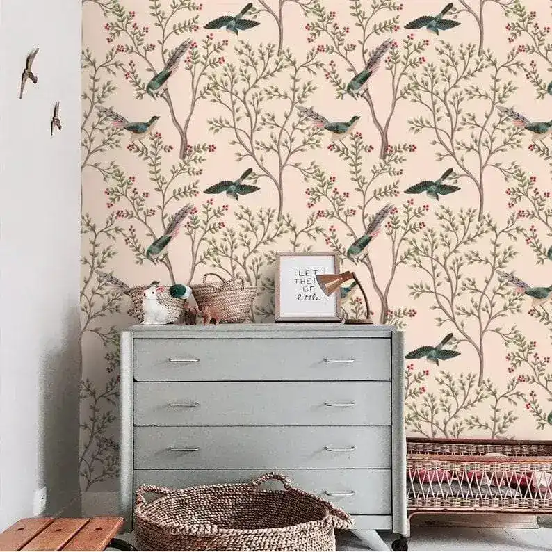Blush Chinoiserie and Bird Wallpaper - Image 7