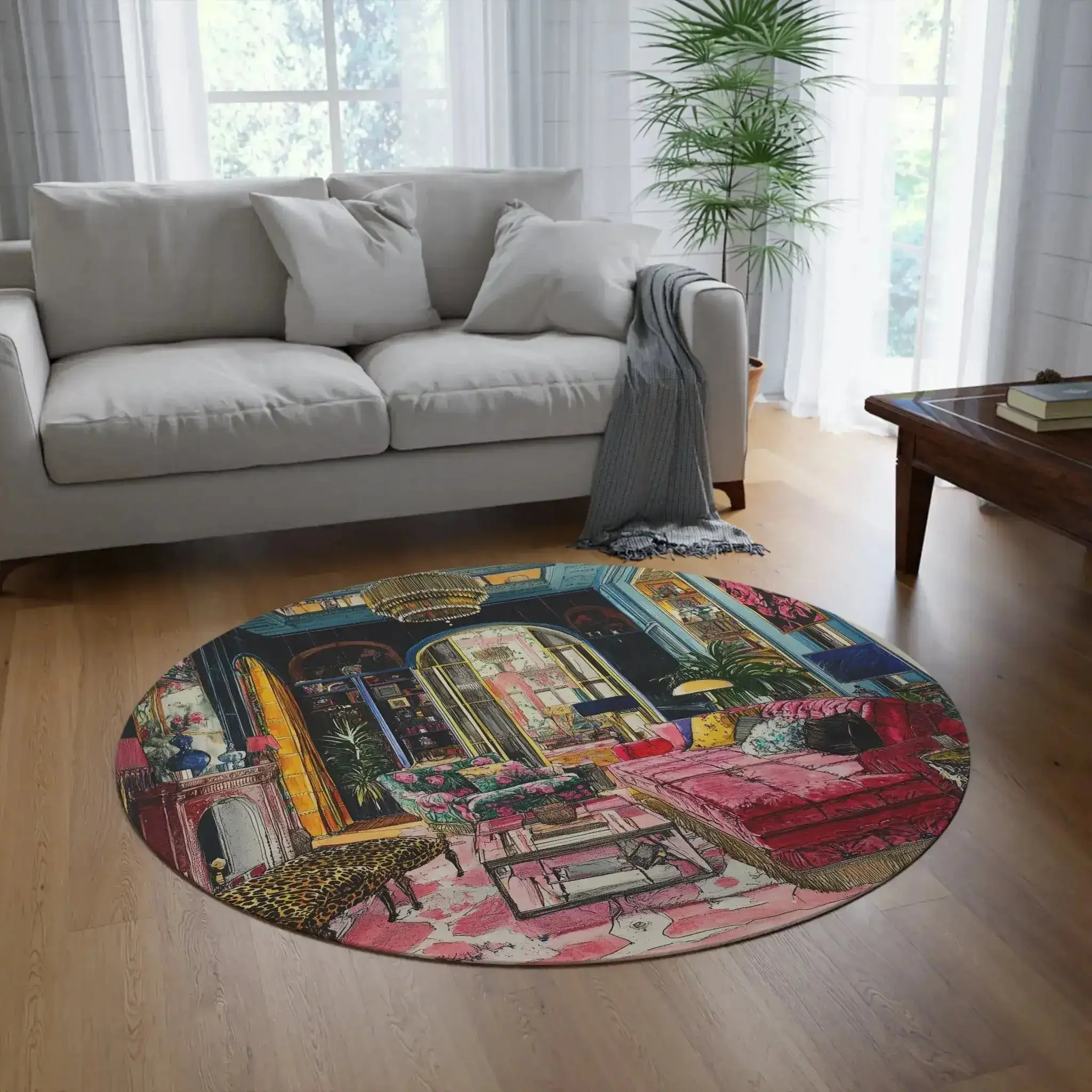 Blush Drama Abstract Round Rug - Image 2