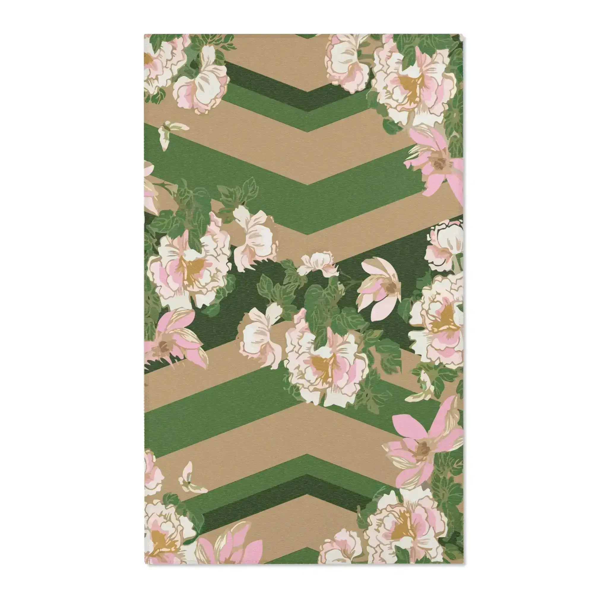 Blush Peonies on Forest Chevron Accent Rug