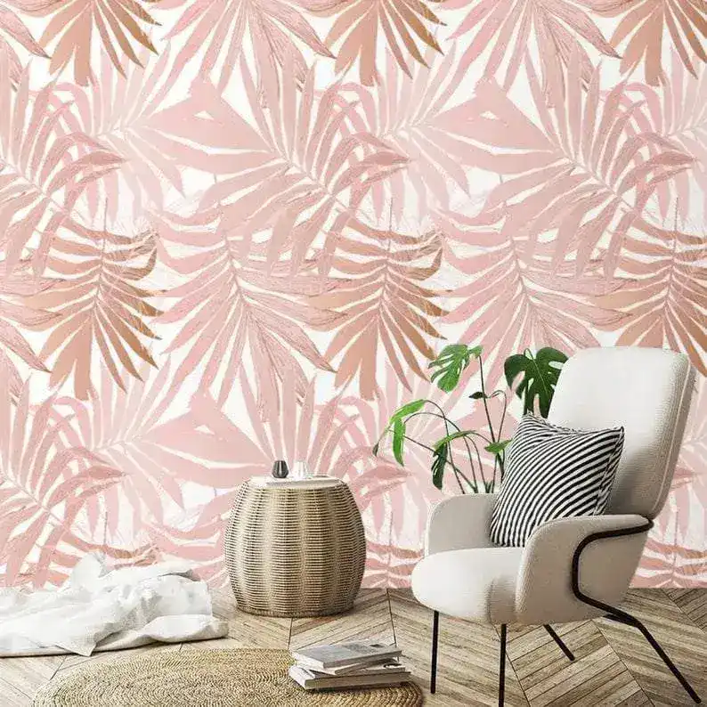 Blush Pink Palm Leaves Tropical Wallpaper - Image 4
