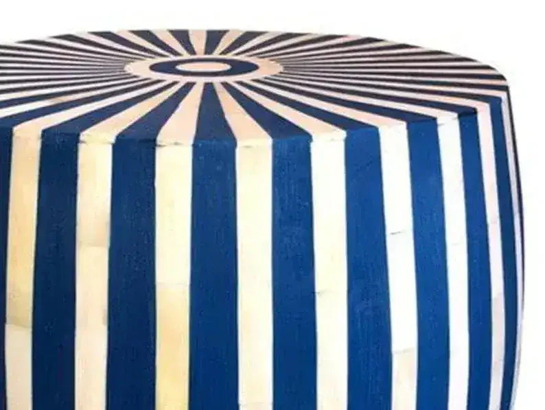 Bone Inlay Blue and White Modern Striped Round End Table - Image 2