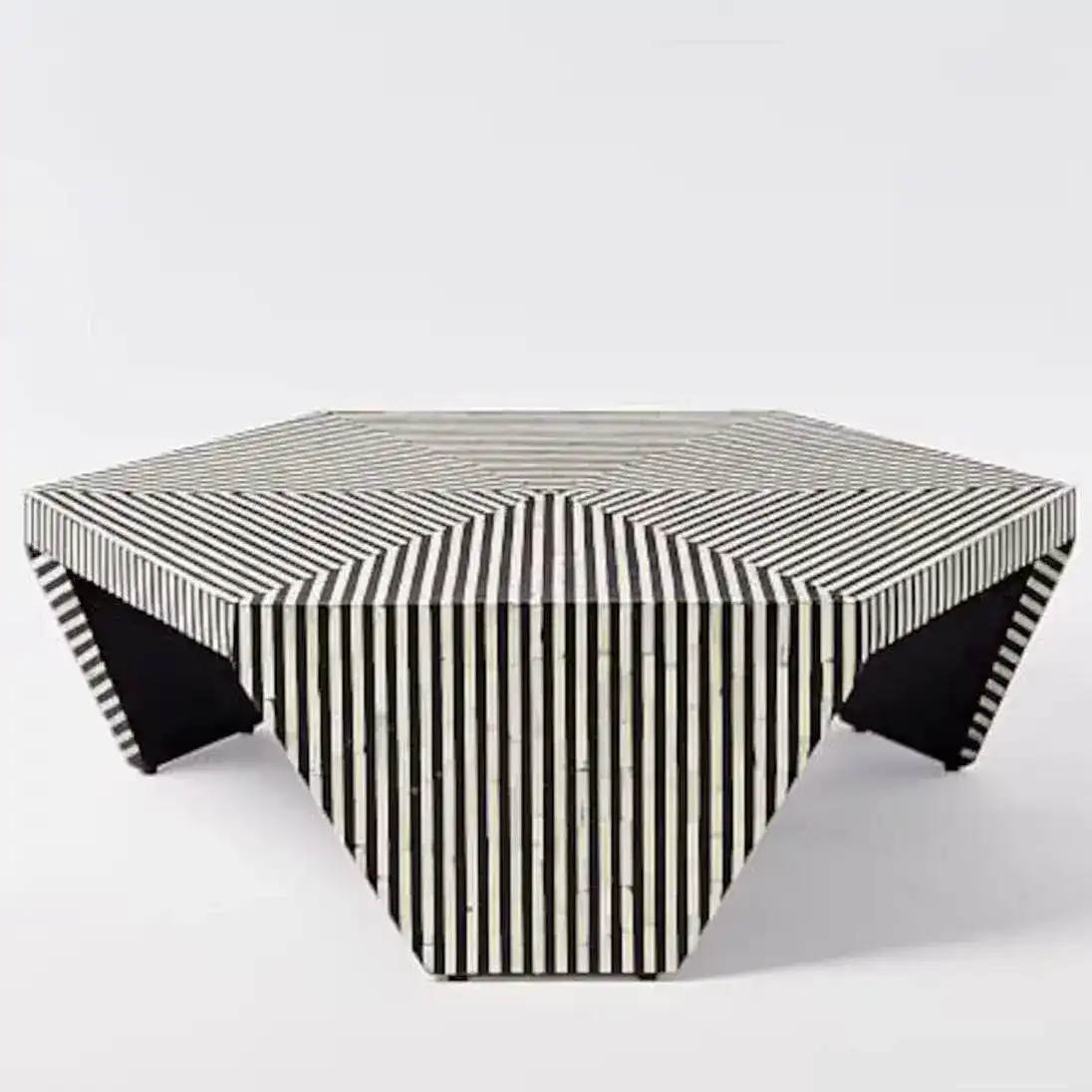 Bone Inlay Hexagon Optical Strip Coffee Table - Image 4