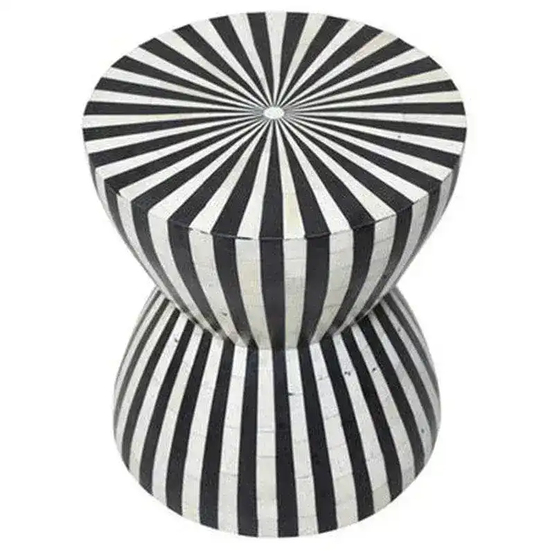 Bone Inlay Modern Striped Round Side Table - Image 2