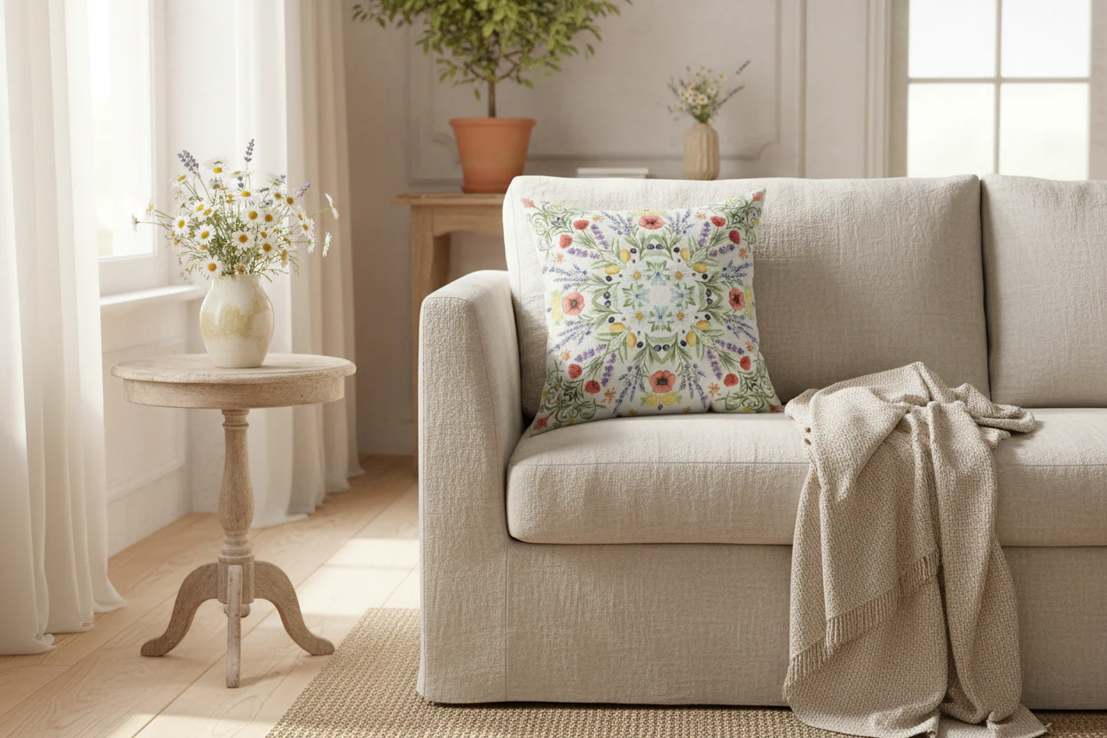 Botanical Bloom & Birds Throw Pillow - Image 2