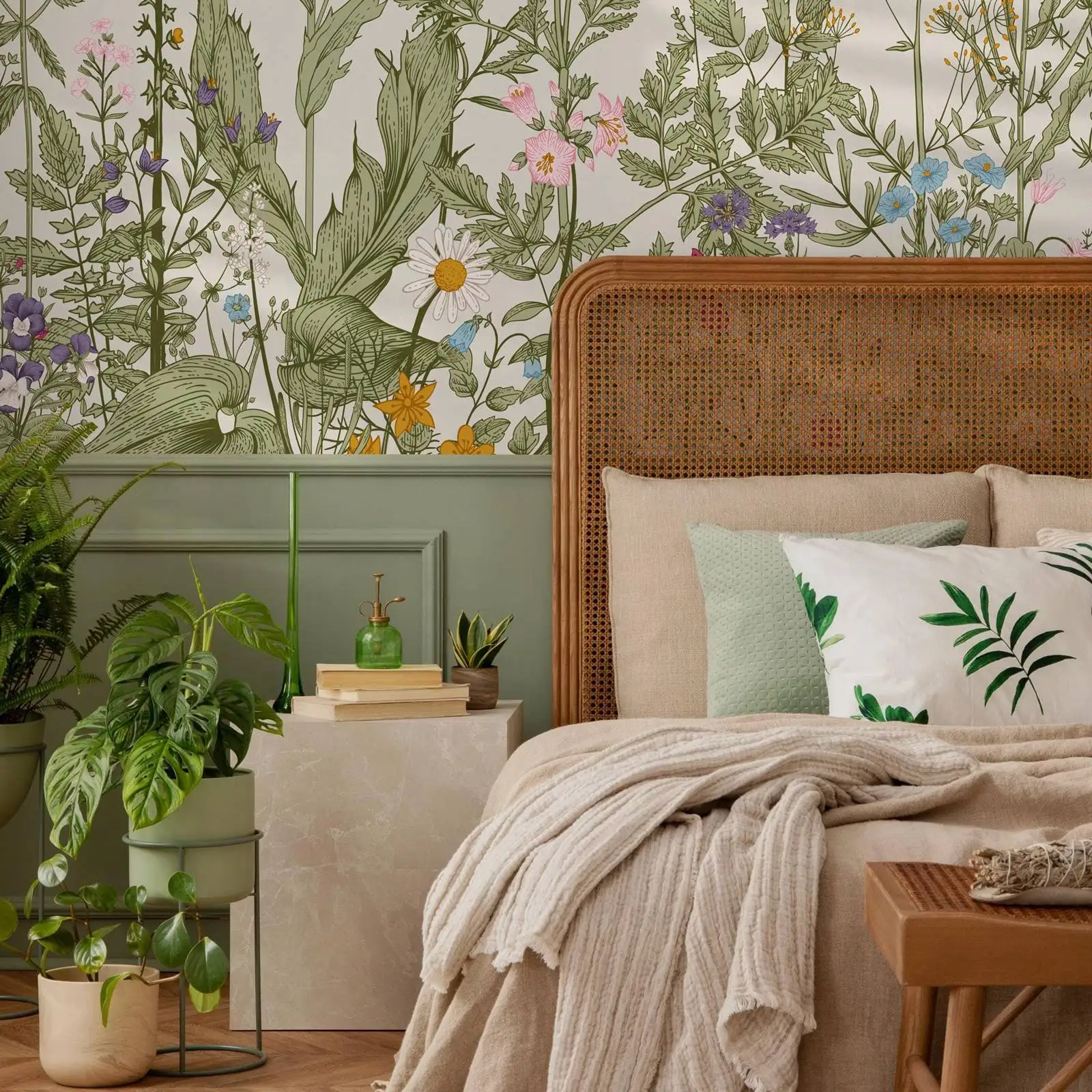 Botanical Green Leaves Wallpaper