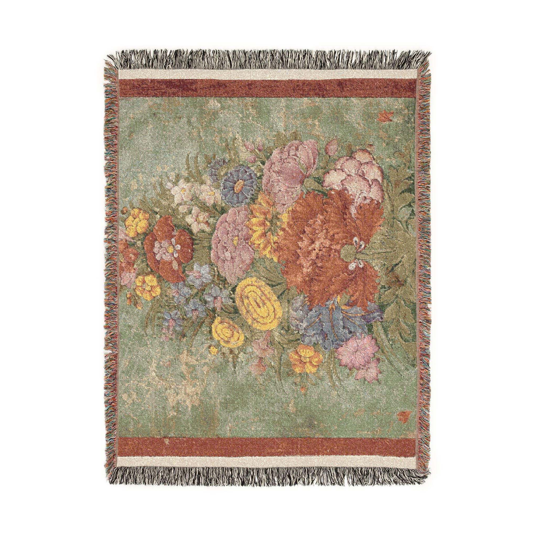 bouquet-emerging-from-the-grass-j-b-monnoyer-style | Woven Tapestry Blanket - Image 11