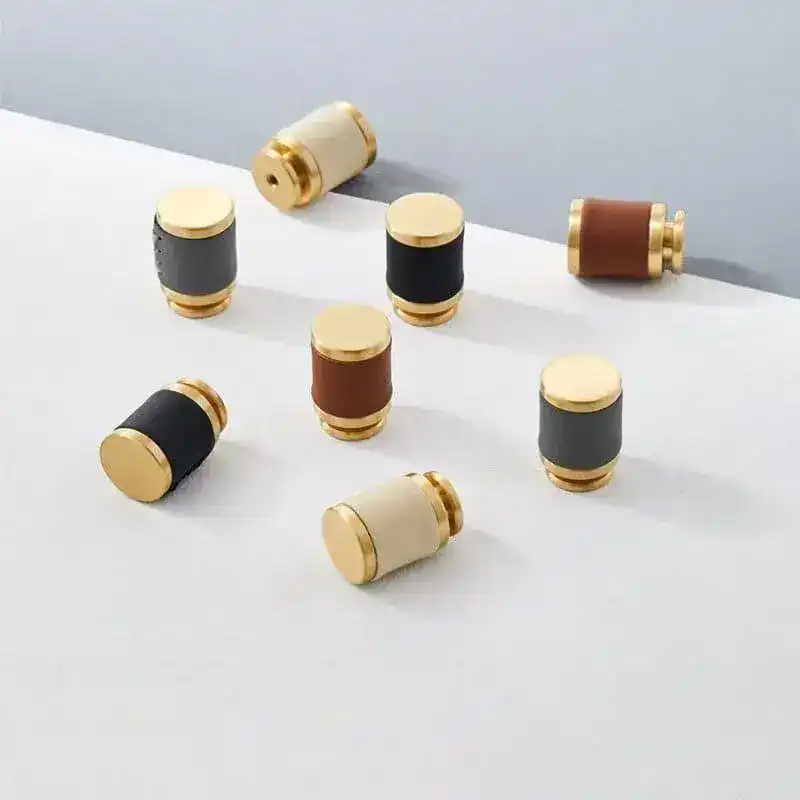 Brass Leather Cabinet Door Knob