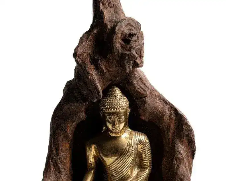 Bronze Meditating Buddha in the Wood Figurine - Image 3