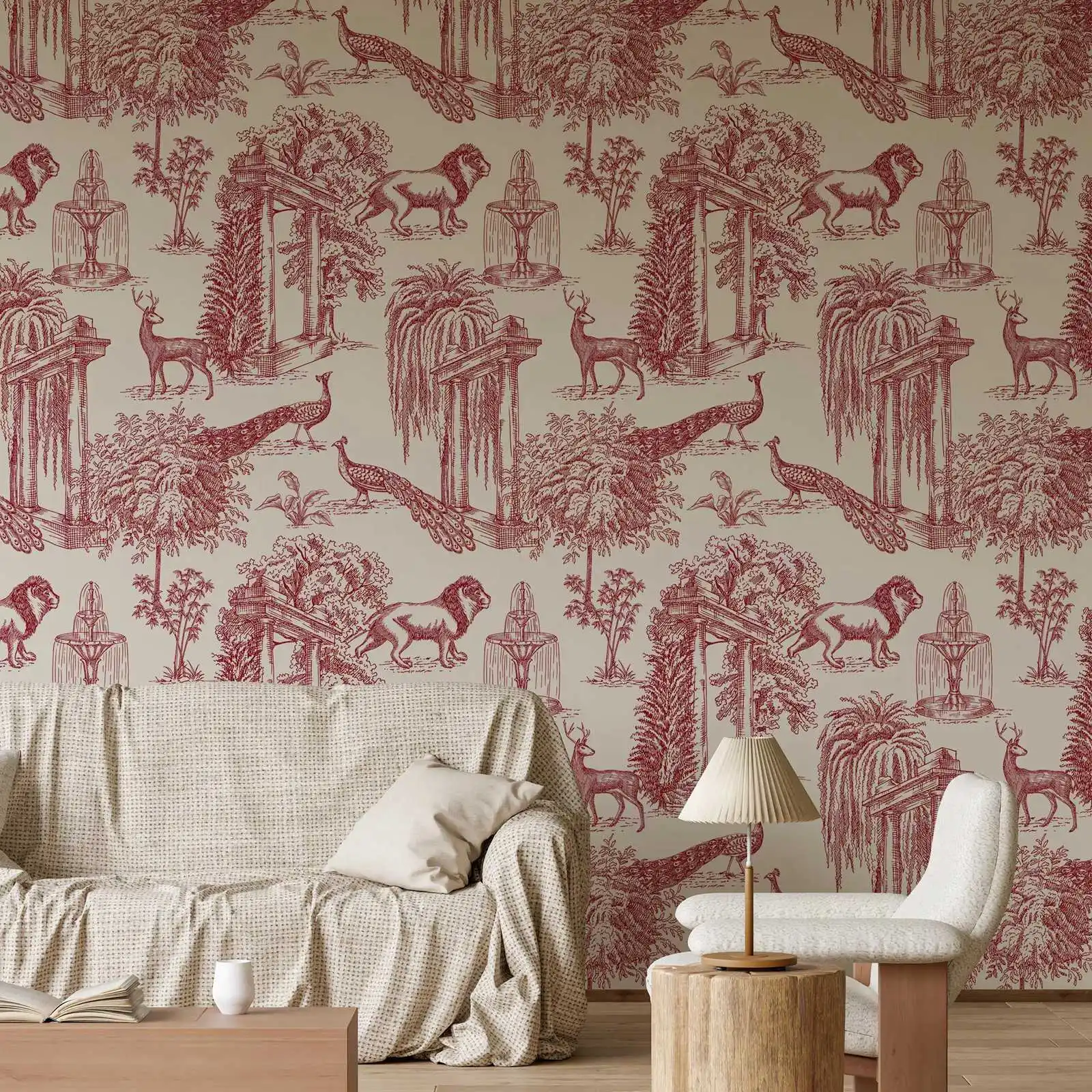 Burgundy French Toile Wallpaper - Image 2