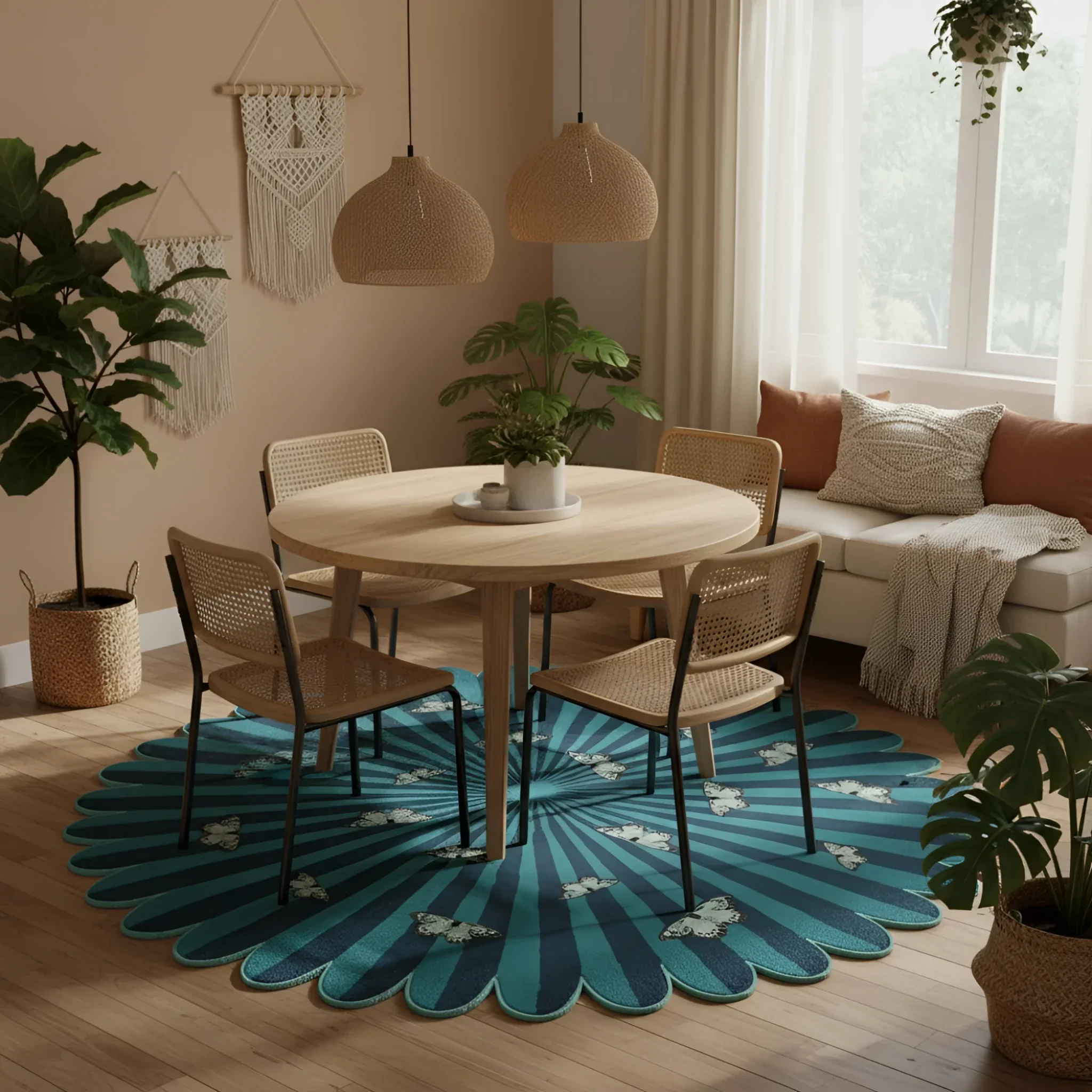 Butterflies over Flower Hand Tufted Wool Rug - Image 3