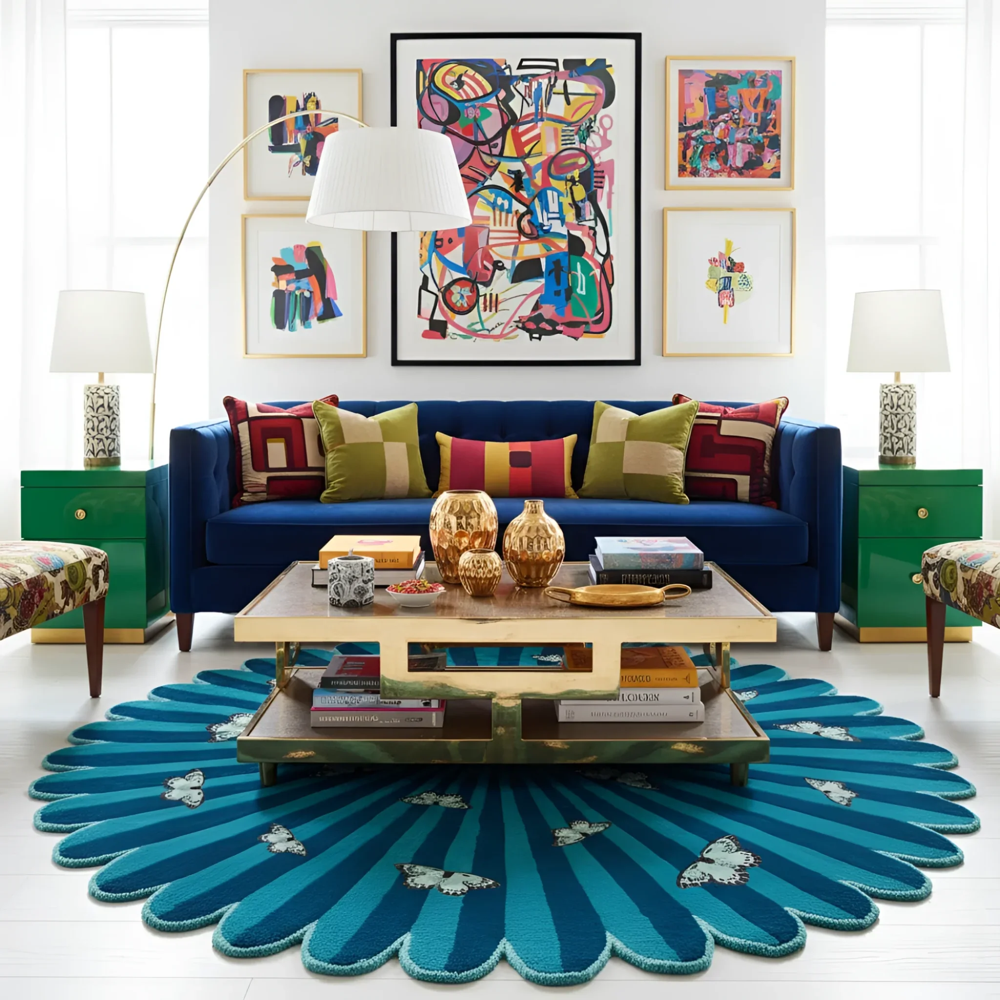 Butterflies over Flower Hand Tufted Wool Rug - Image 4
