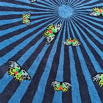 Butterflies over Flower Hand Tufted Wool Rug - Blue - Image 3