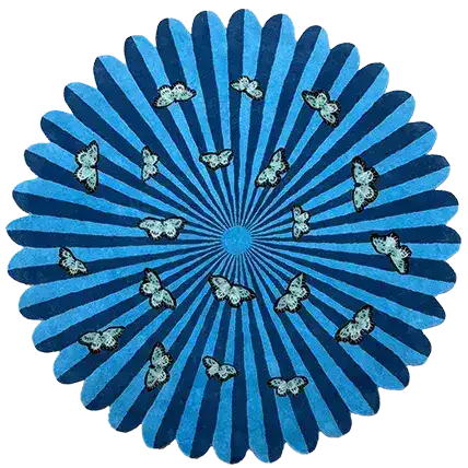Butterflies over Flower Hand Tufted Wool Rug - Blue - Image 4