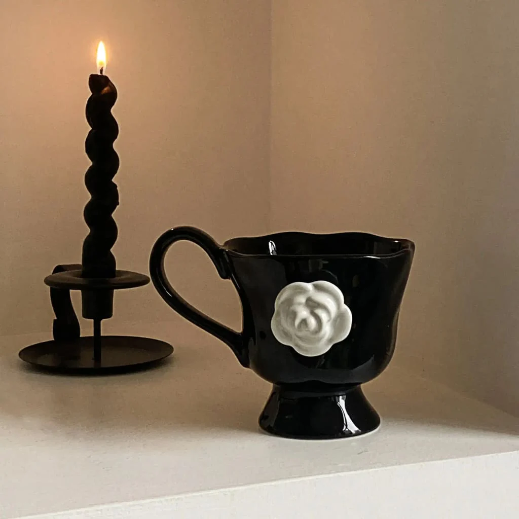Camellia Flower Black Mug - Image 2