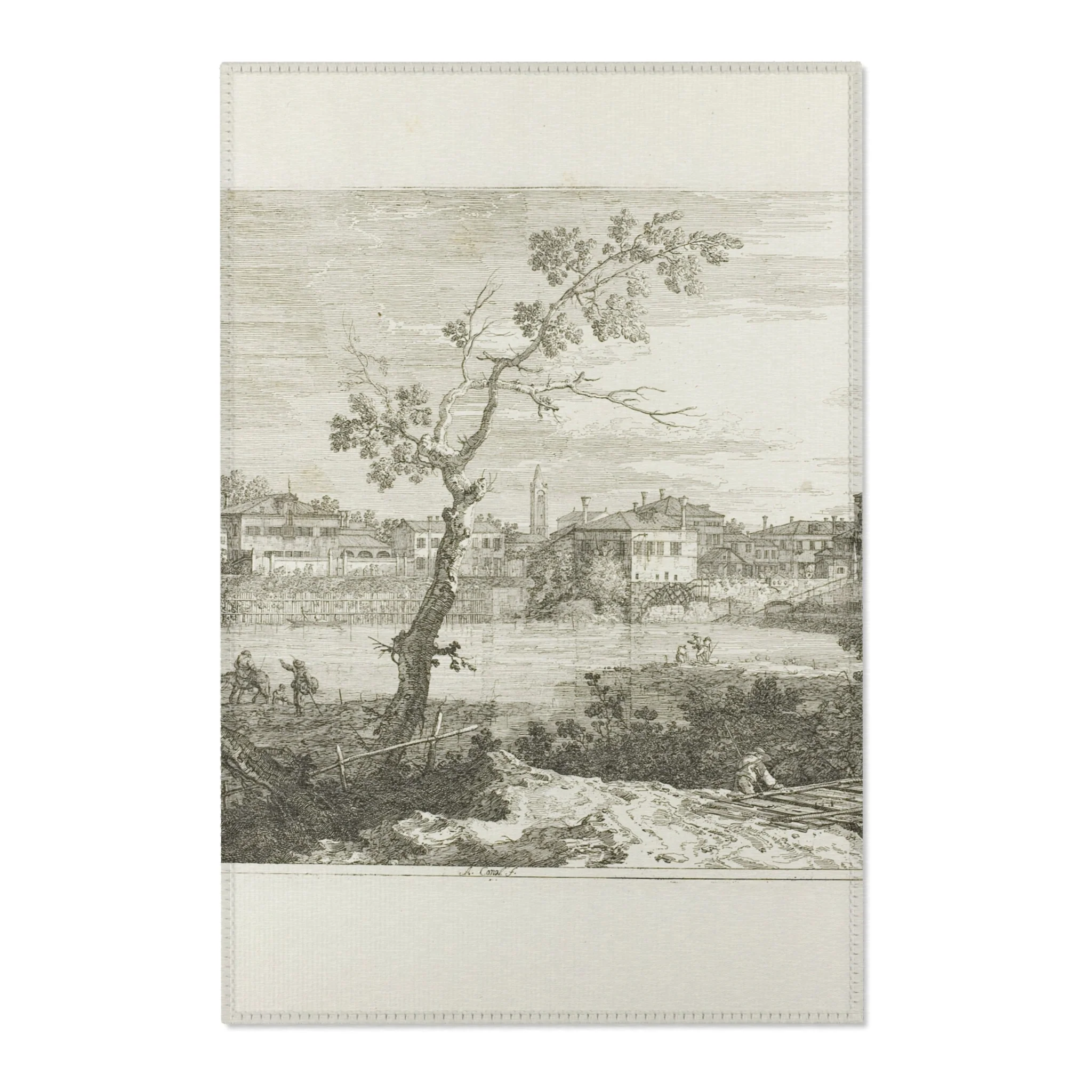 Canaletto - View of a Town on a River Bank, from Vedute | Area Rug