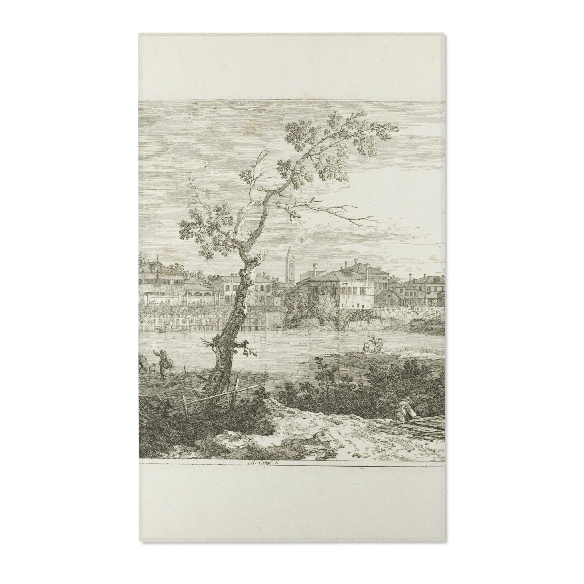 Canaletto - View of a Town on a River Bank, from Vedute | Area Rug - Image 2