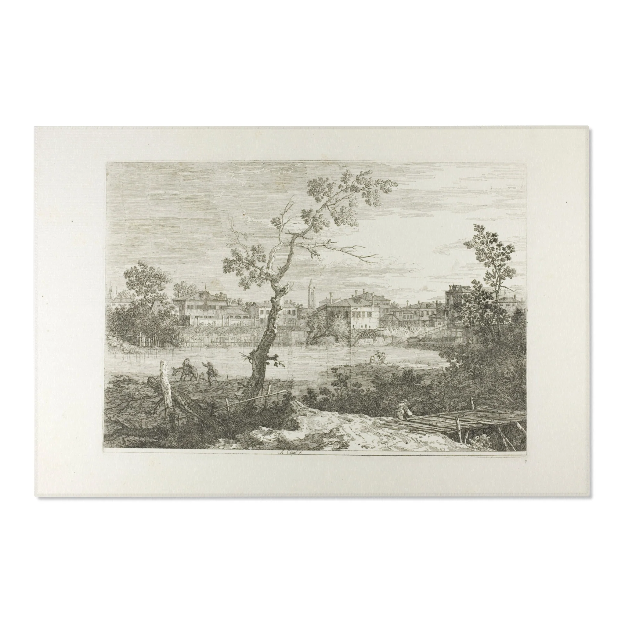 Canaletto - View of a Town on a River Bank, from Vedute | Area Rug - Image 6