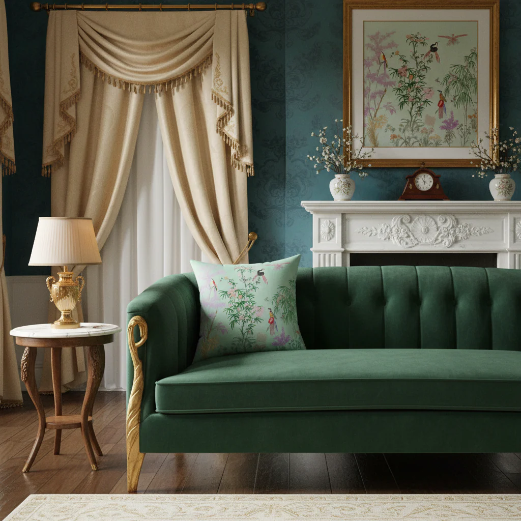 Celadon Paradise Birds Throw Pillow - Image 2