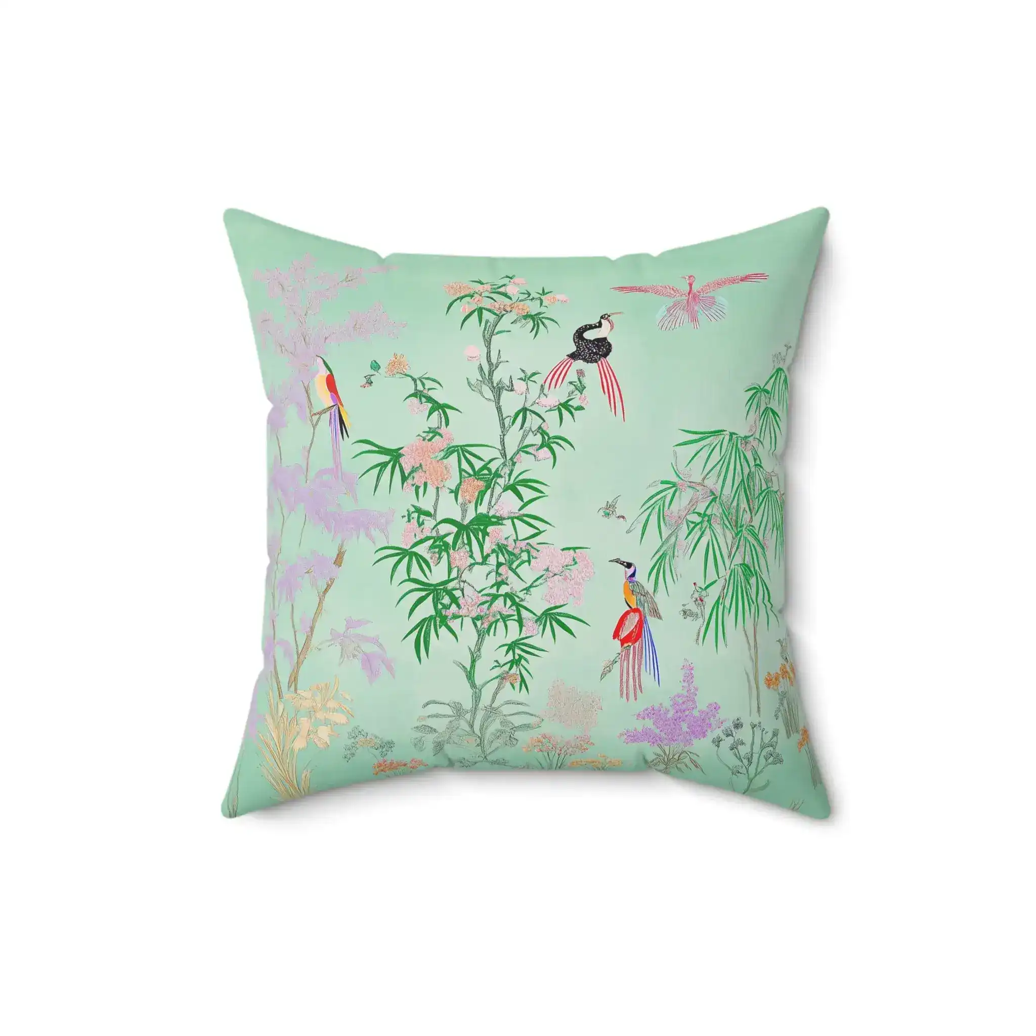 Celadon Paradise Birds Throw Pillow - Image 4