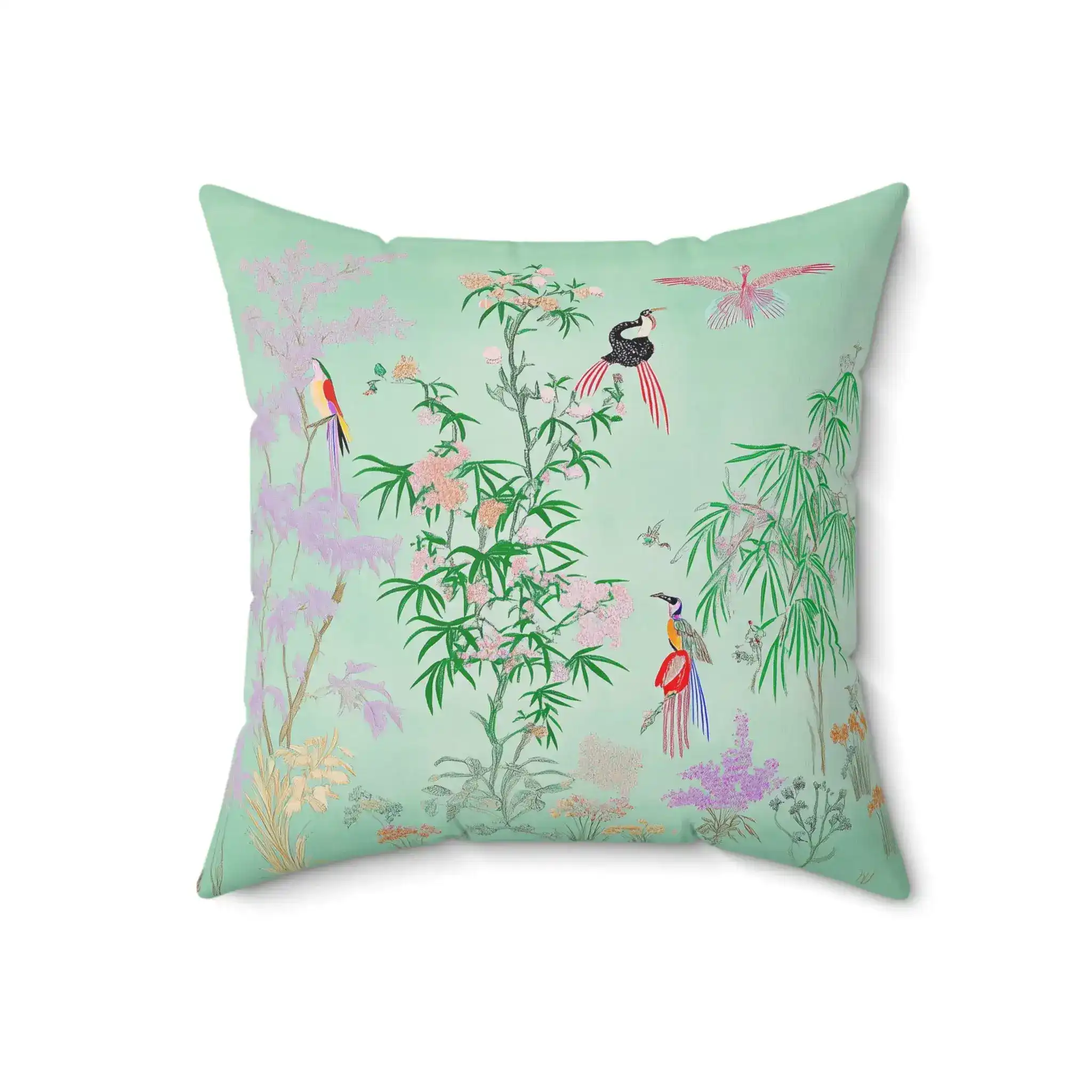 Celadon Paradise Birds Throw Pillow - Image 5