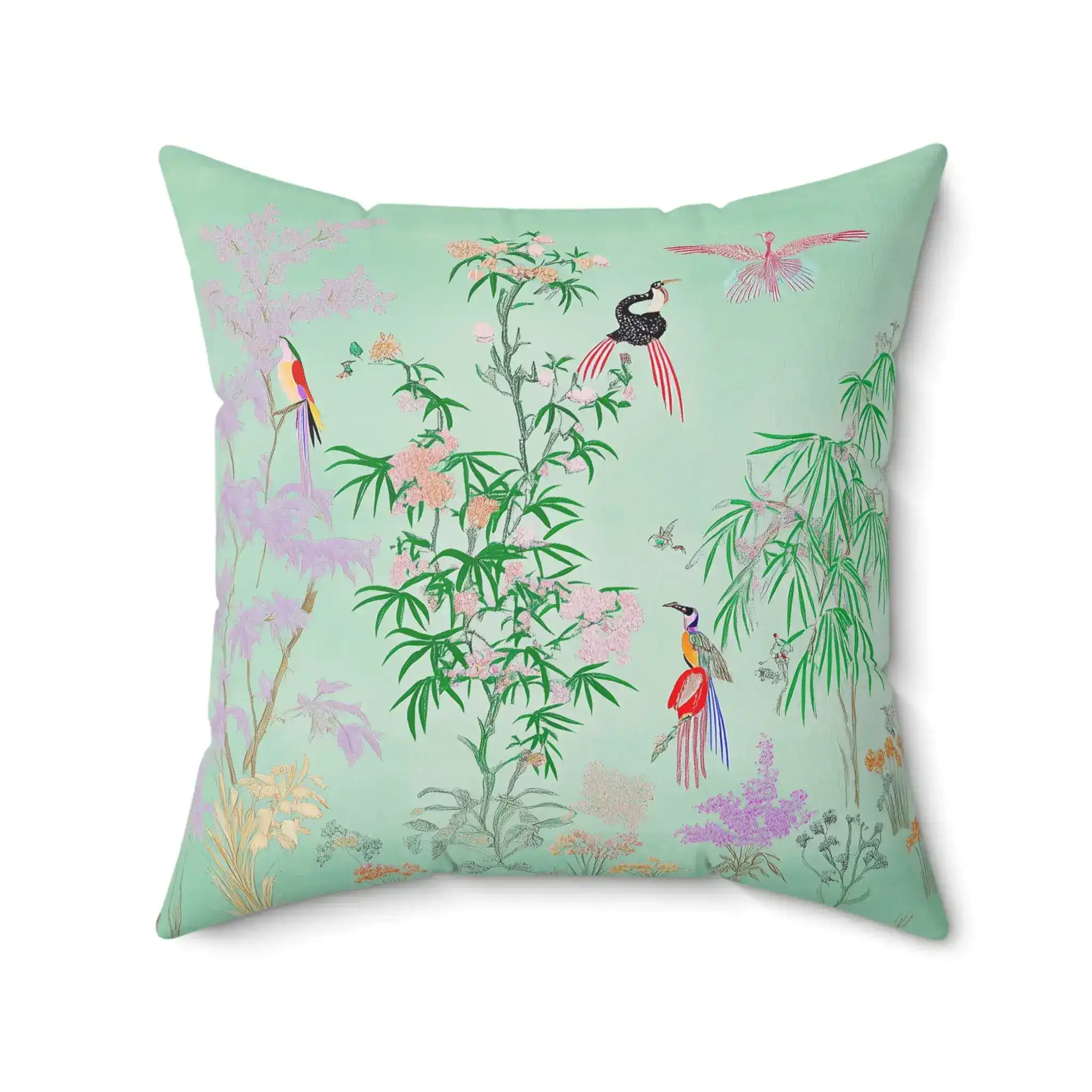 Celadon Paradise Birds Throw Pillow - Image 6