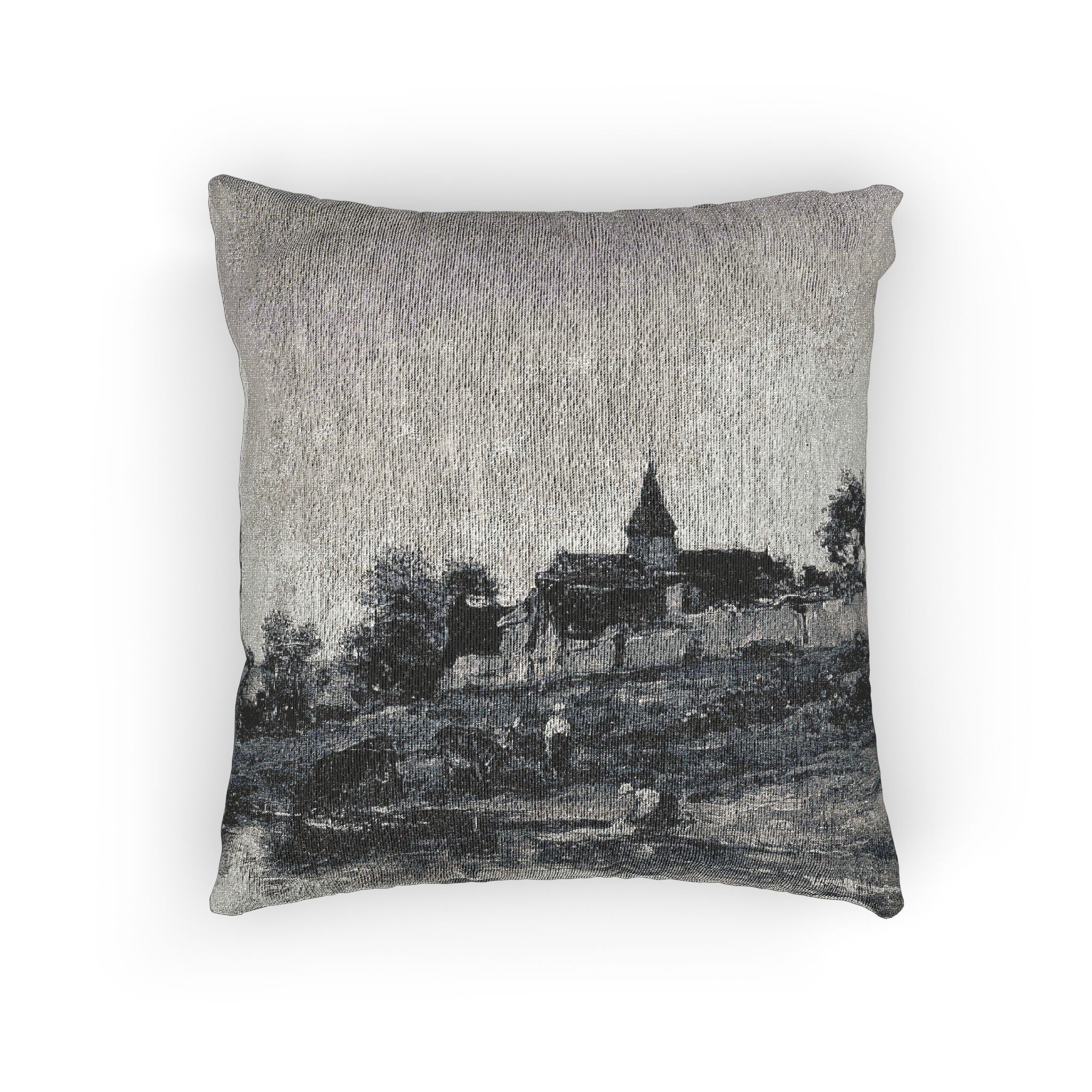 Charles François Daubigny - On the Bank of the Seine at Portejoie | Woven Pillow - Image 3