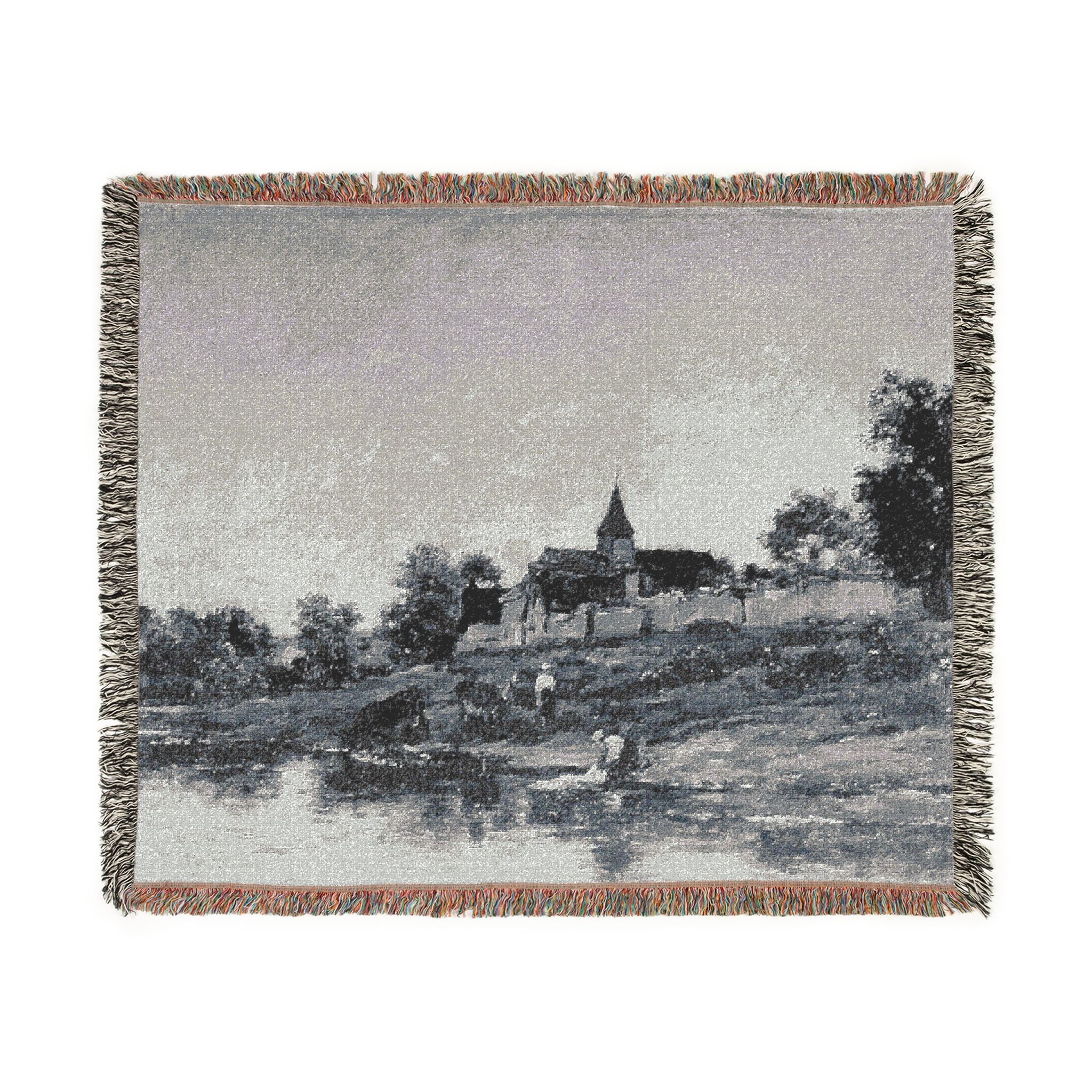 Charles François Daubigny - On the Bank of the Seine at Portejoie | Woven Tapestry Blanket - Image 2