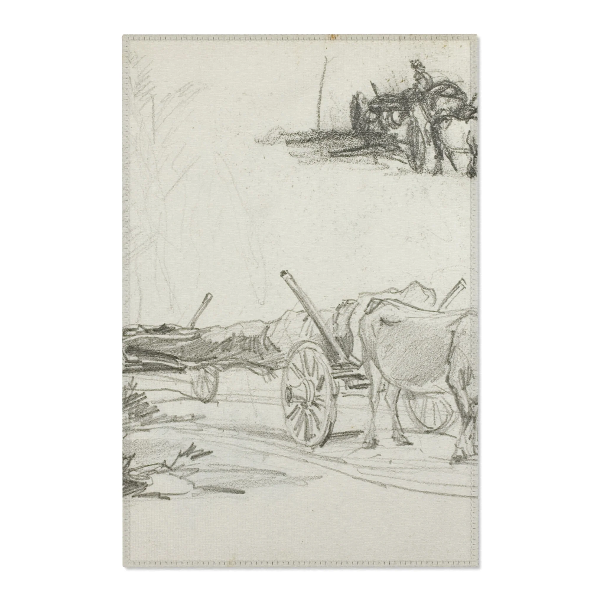 Charles François Daubigny - Two Sketches of Oxen Hauling a Log | Area Rug