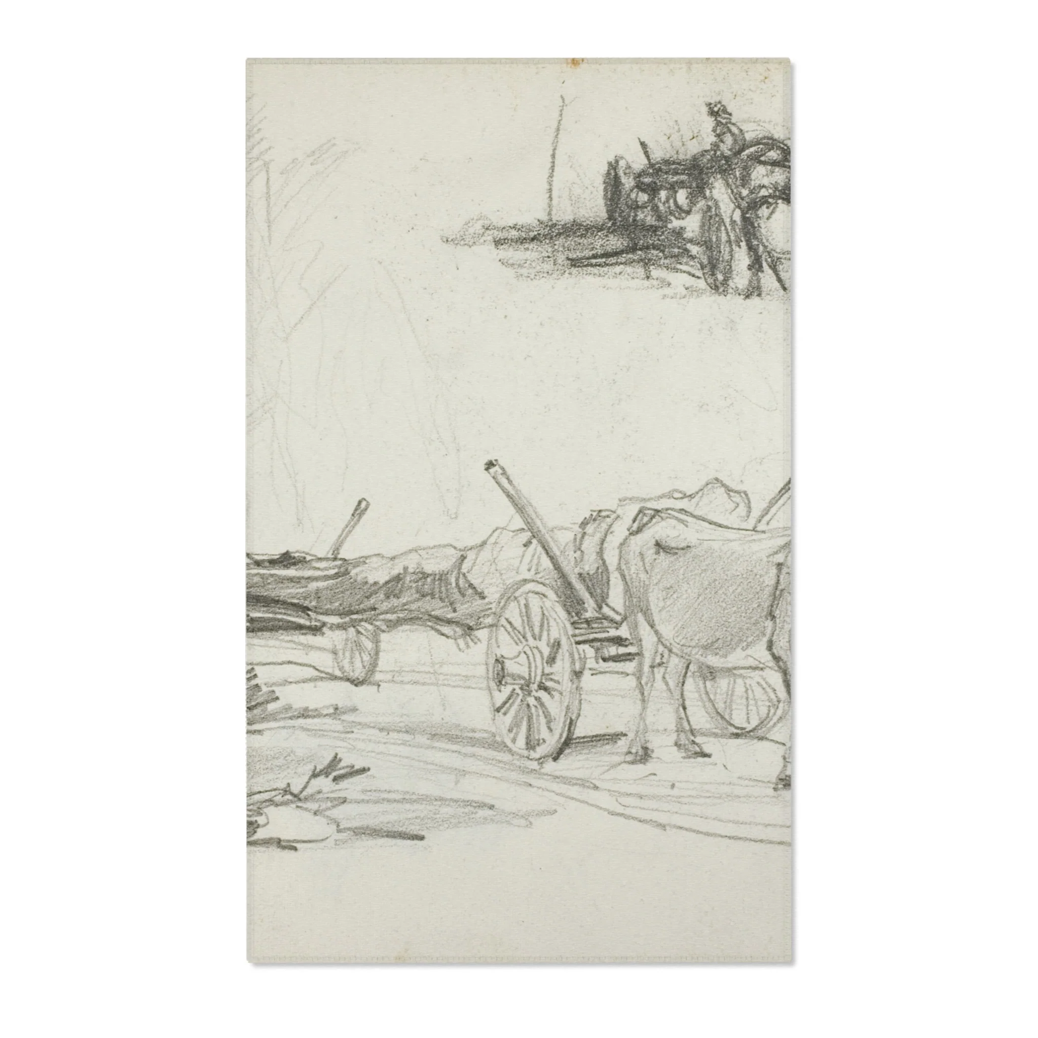 Charles François Daubigny - Two Sketches of Oxen Hauling a Log | Area Rug - Image 2