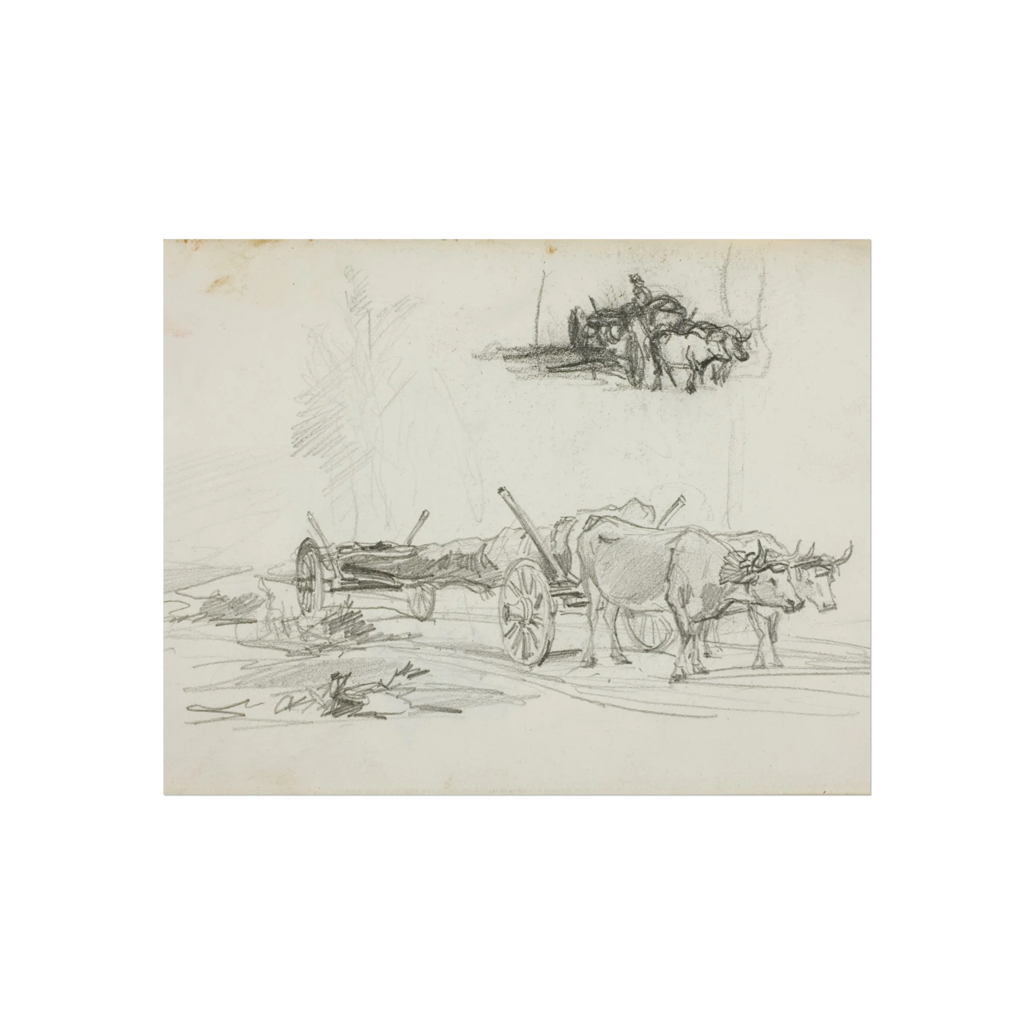 Charles François Daubigny - Two Sketches of Oxen Hauling a Log | Fine Art Poster