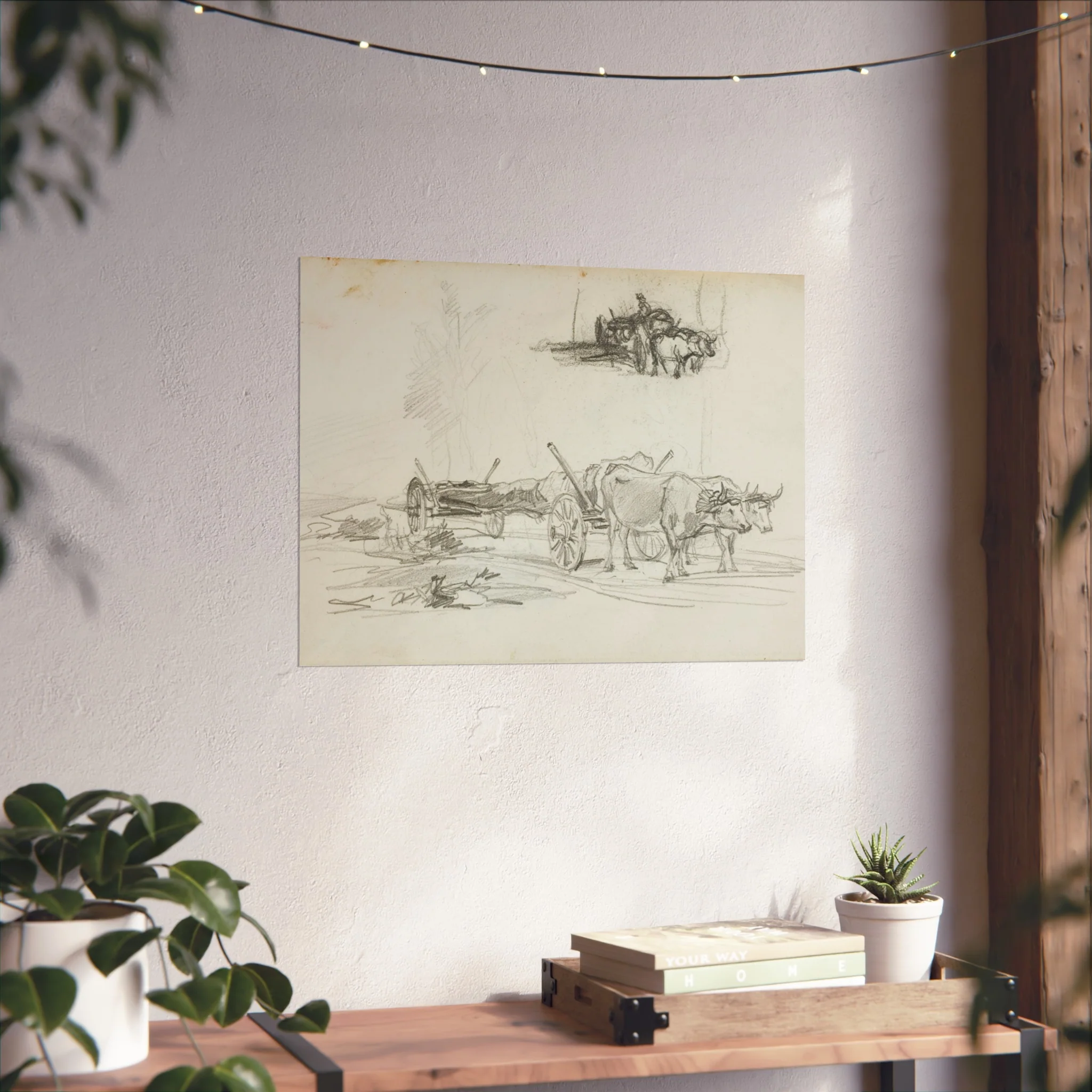 Charles François Daubigny - Two Sketches of Oxen Hauling a Log | Fine Art Poster - Image 10