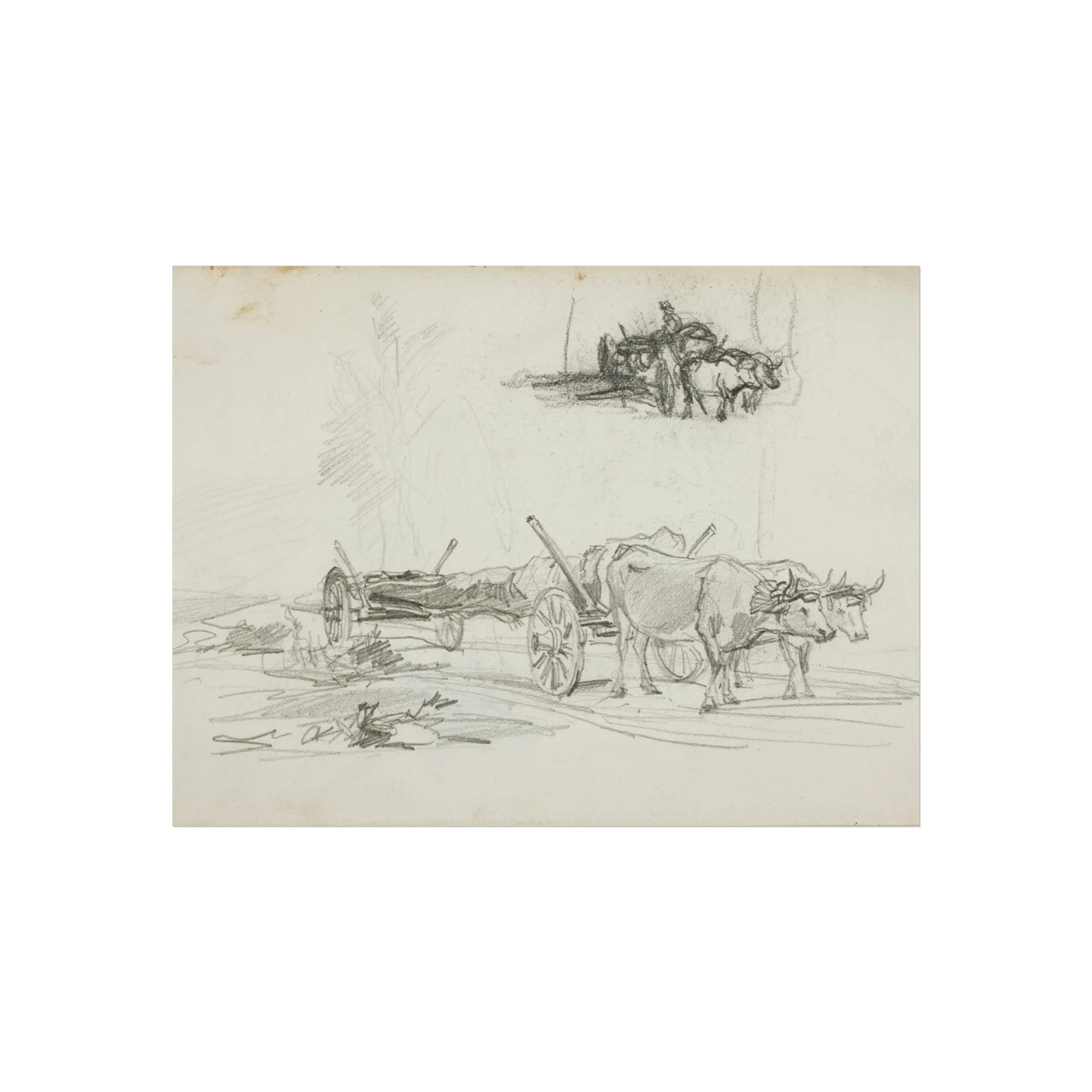 Charles François Daubigny - Two Sketches of Oxen Hauling a Log | Fine Art Poster - Image 3