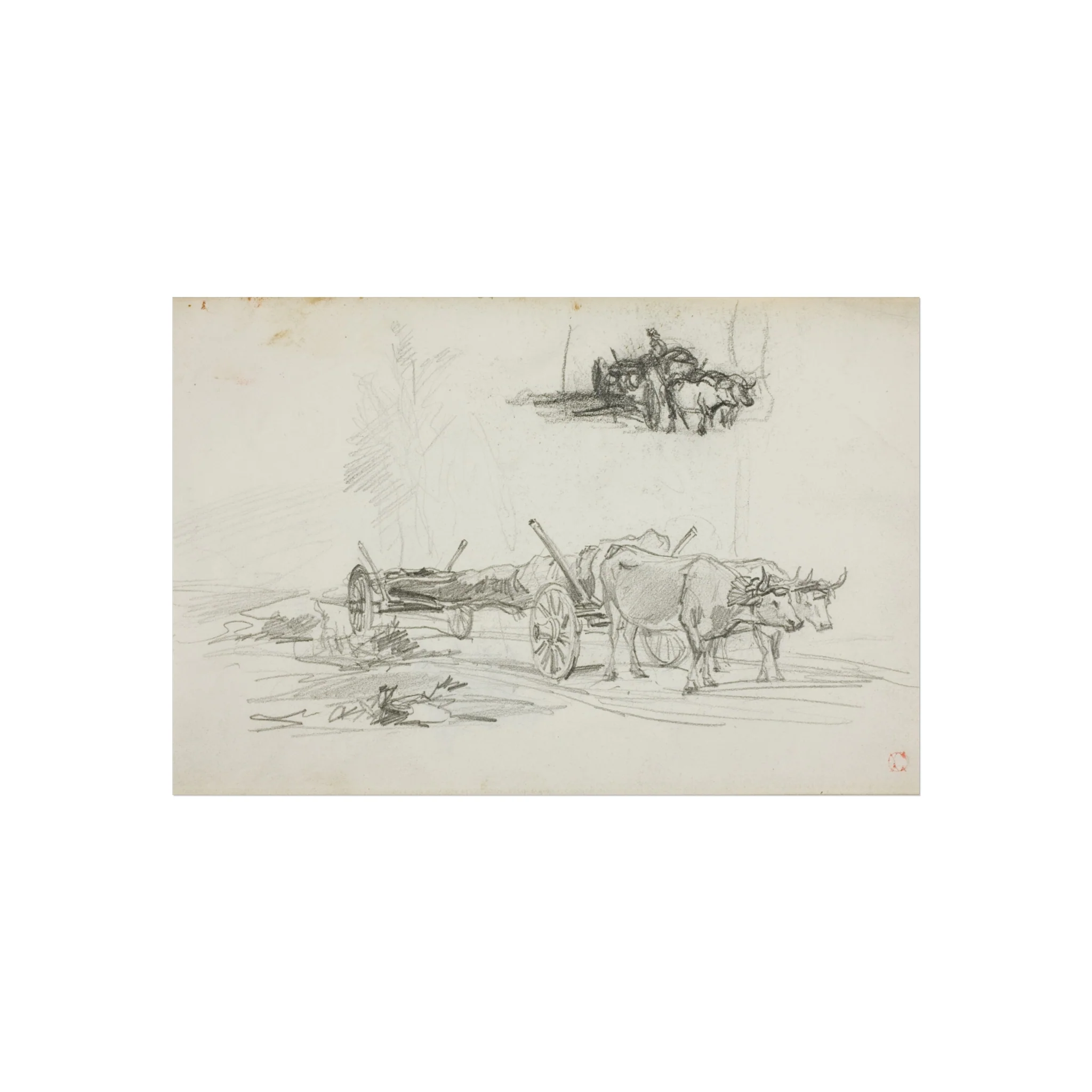 Charles François Daubigny - Two Sketches of Oxen Hauling a Log | Fine Art Poster - Image 4