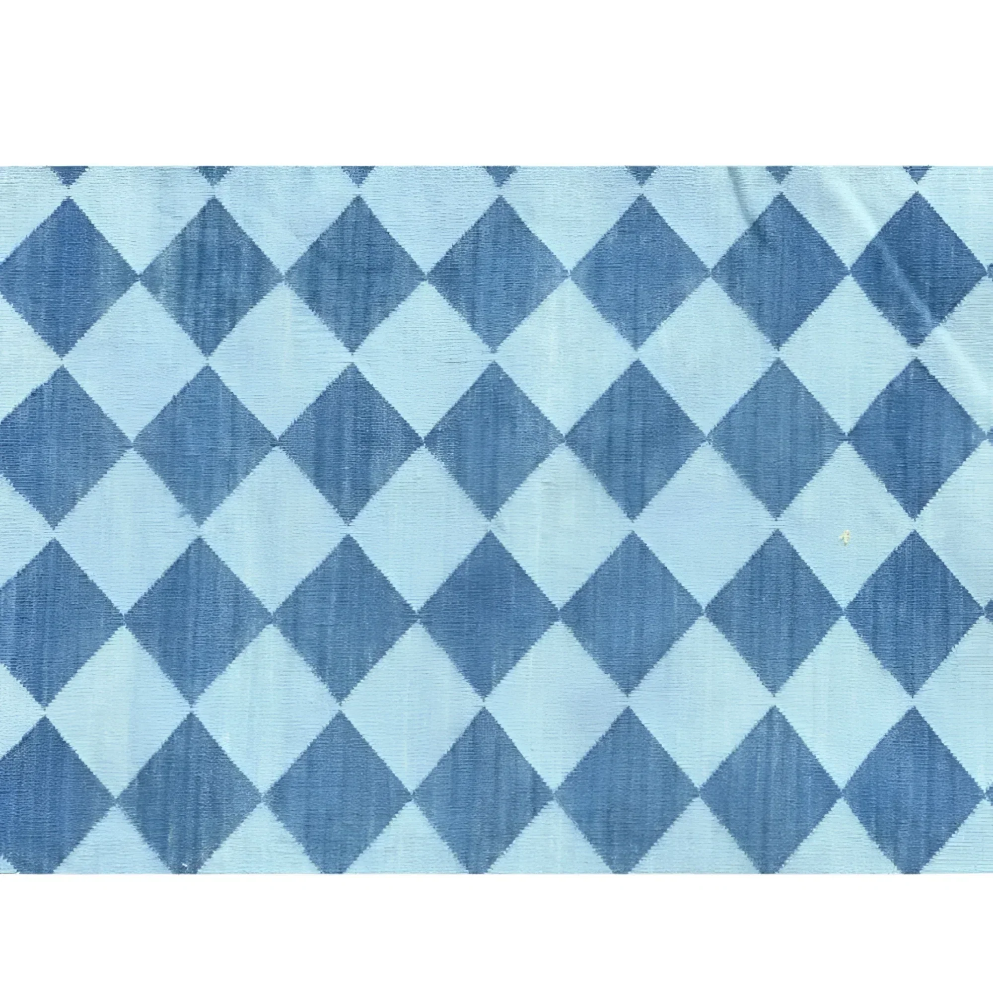 Checkers Organic Vegetable Dyed Indian Dhurrie Reversible Cotton Rug - Blue - Image 3