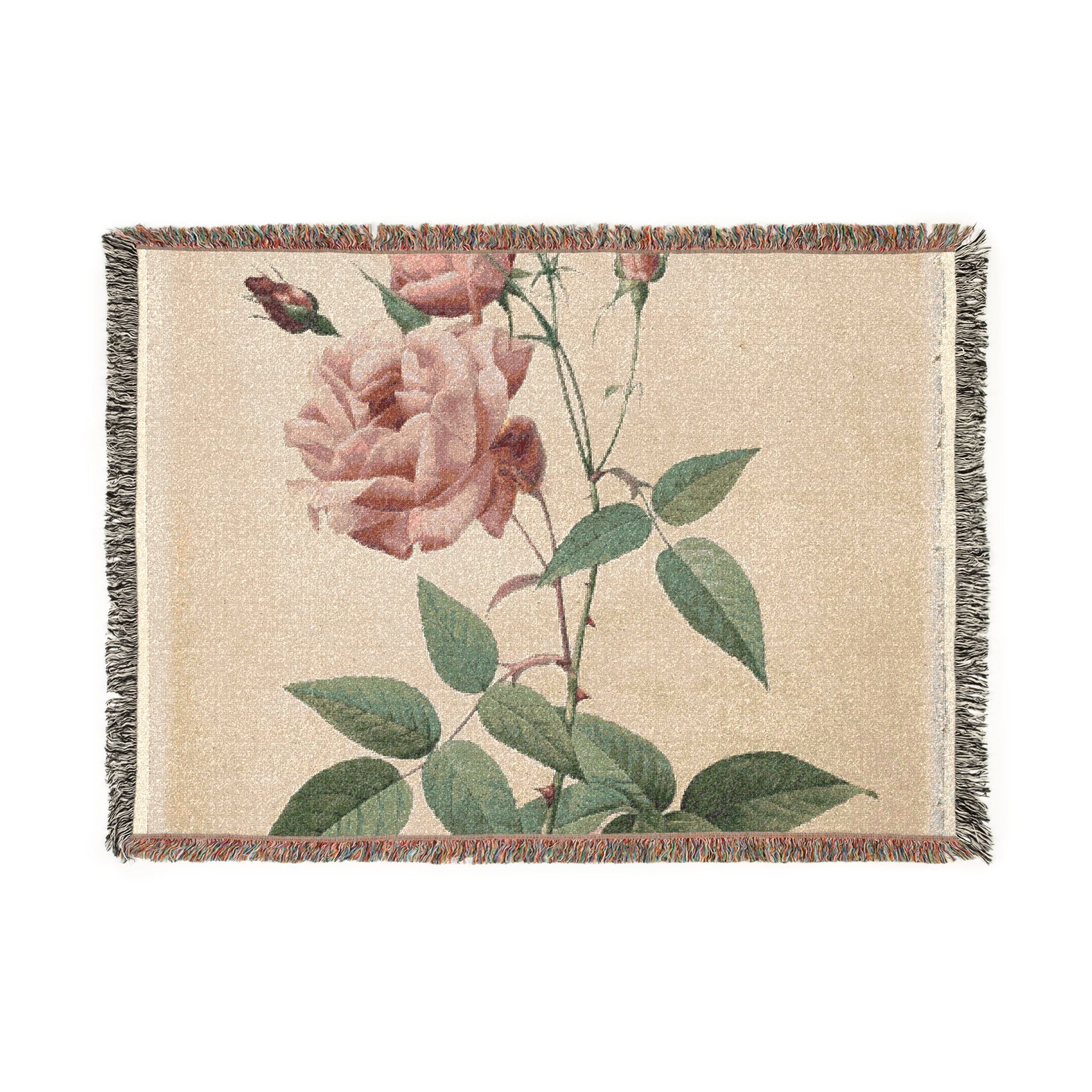 china-bengal-rose-les-roses-p-j-redoute | Woven Tapestry Blanket