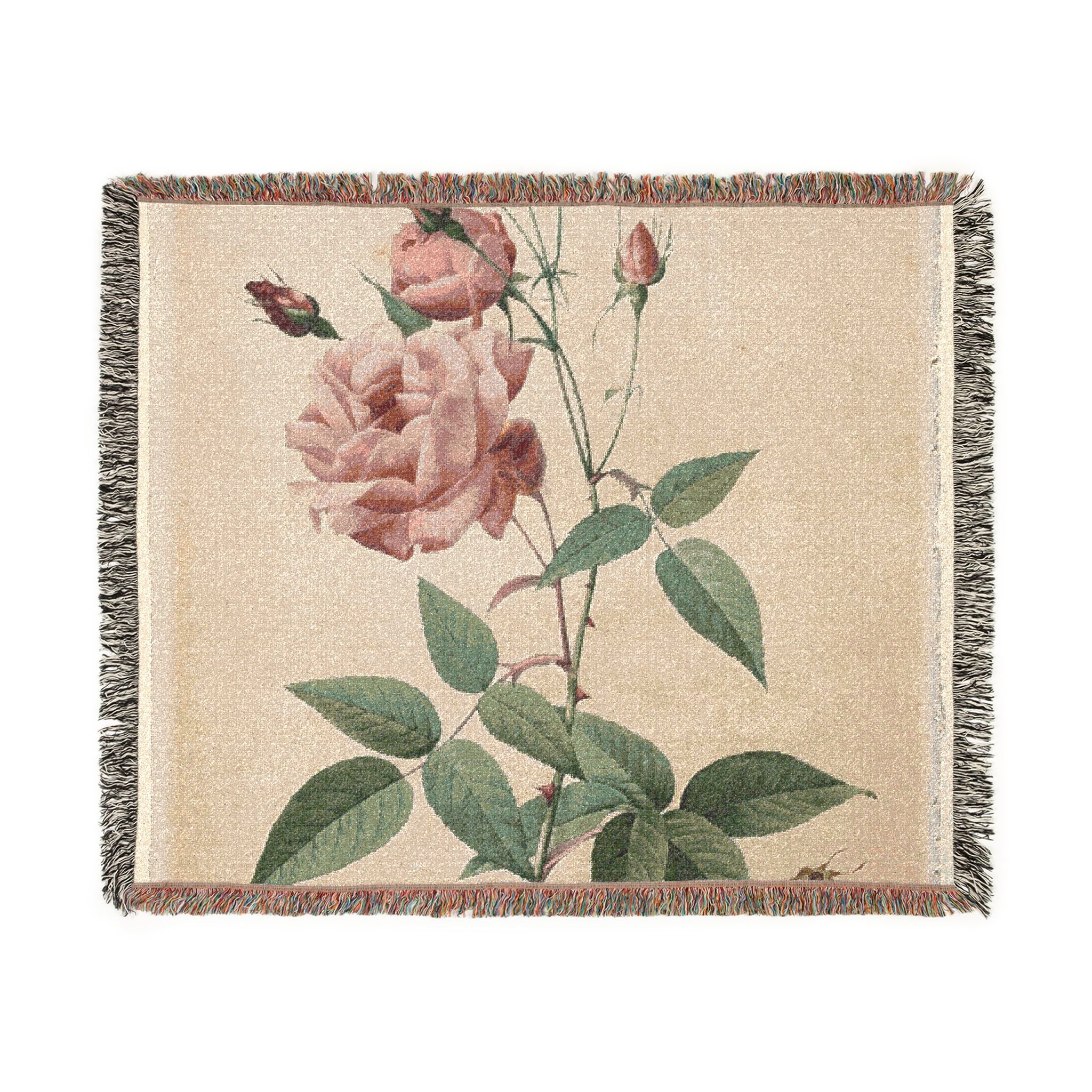 china-bengal-rose-les-roses-p-j-redoute | Woven Tapestry Blanket - Image 7