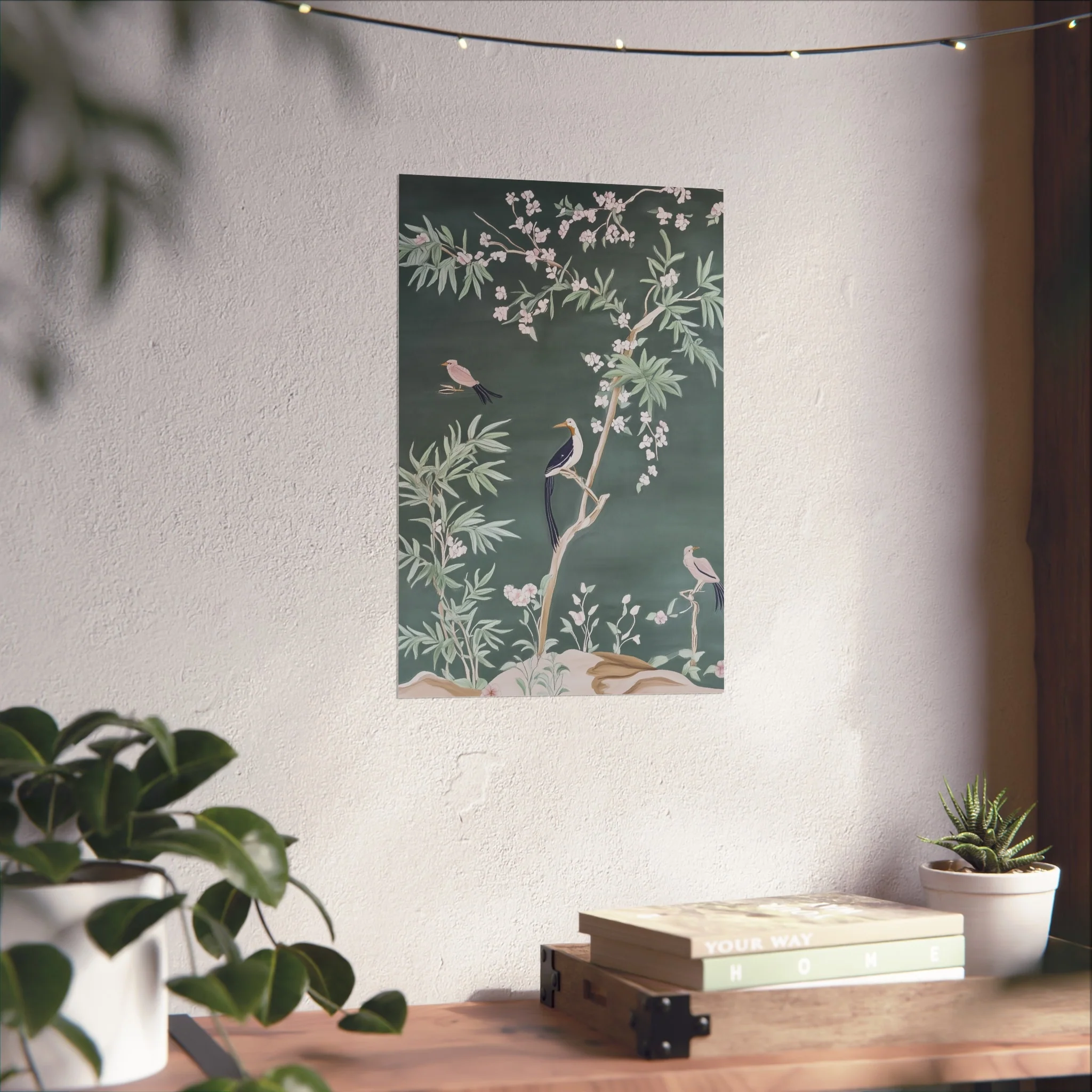 Chinoiserie Birds and Floral Scene - Dark Fine Art Poster - Image 30