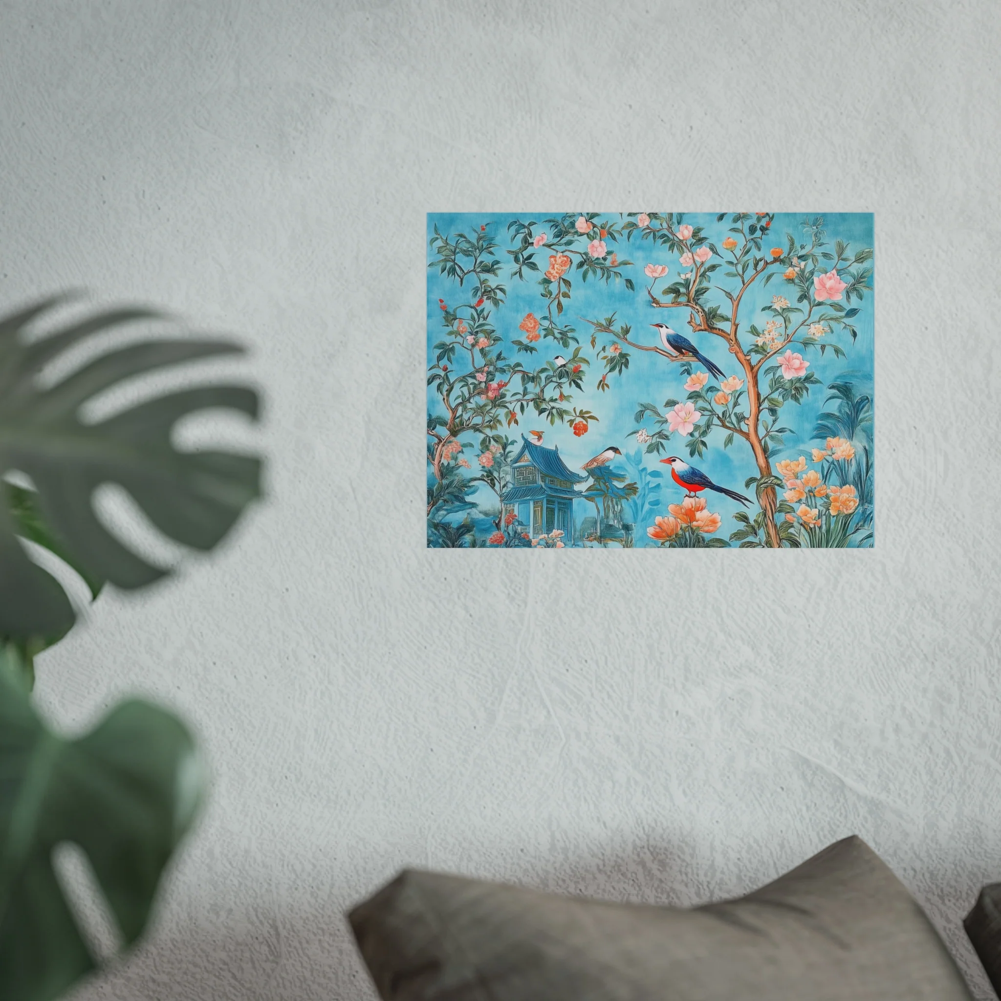 Chinoiserie Birds and Pagoda Fine Art Poster - Blue - Image 13