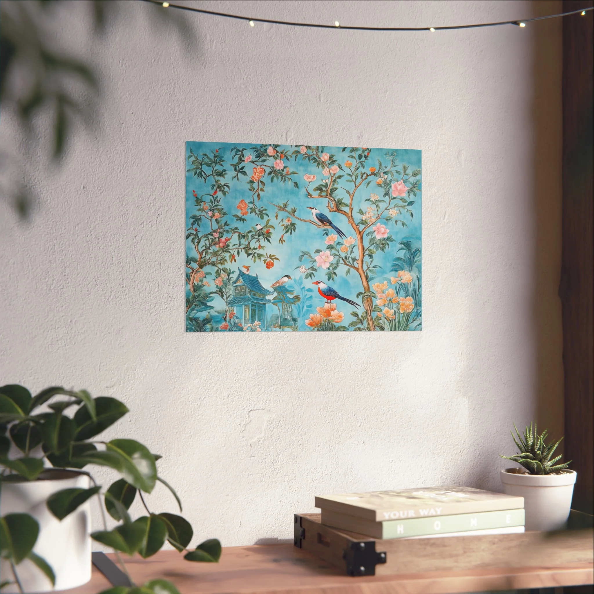 Chinoiserie Birds and Pagoda Fine Art Poster - Blue - Image 14