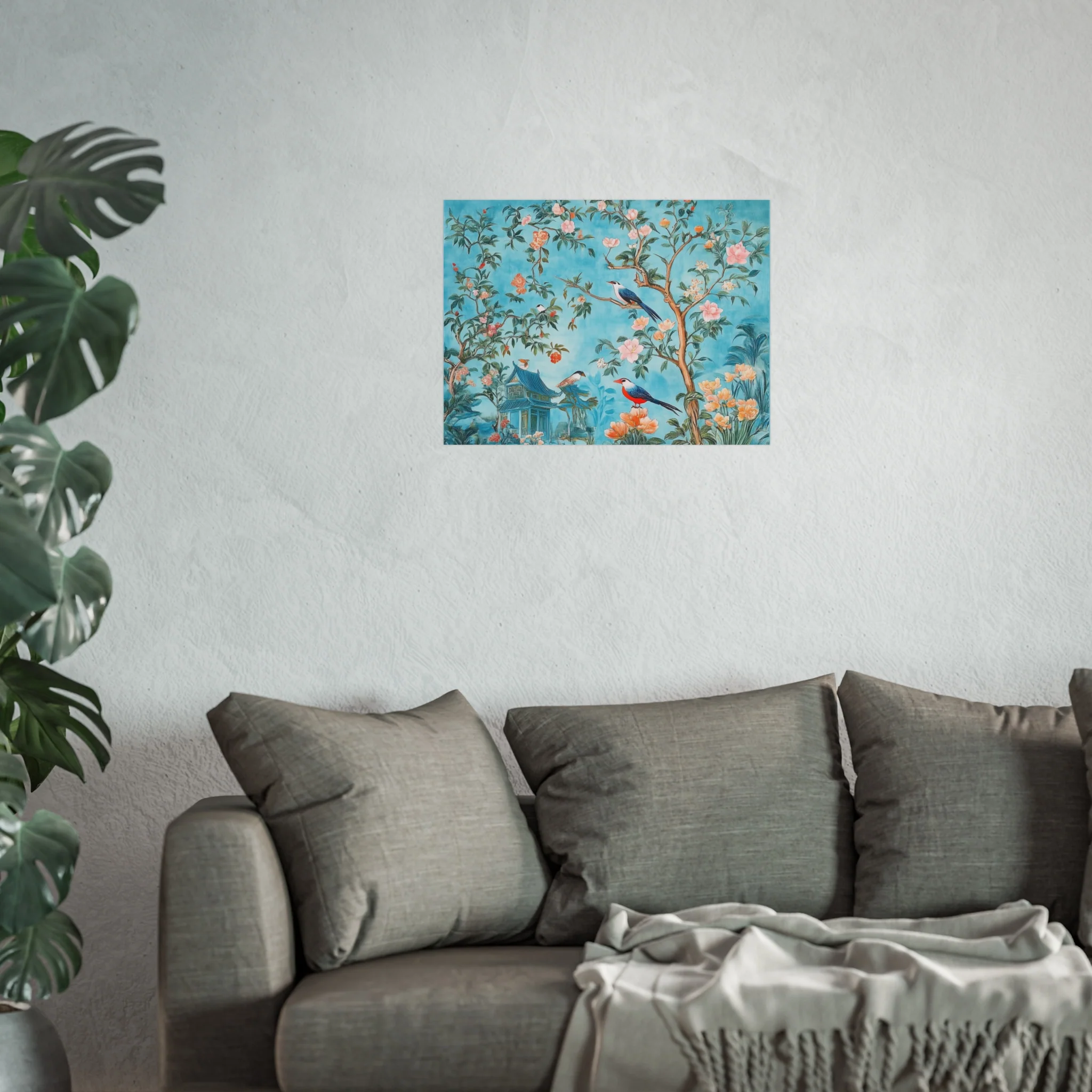 Chinoiserie Birds and Pagoda Fine Art Poster - Blue - Image 15