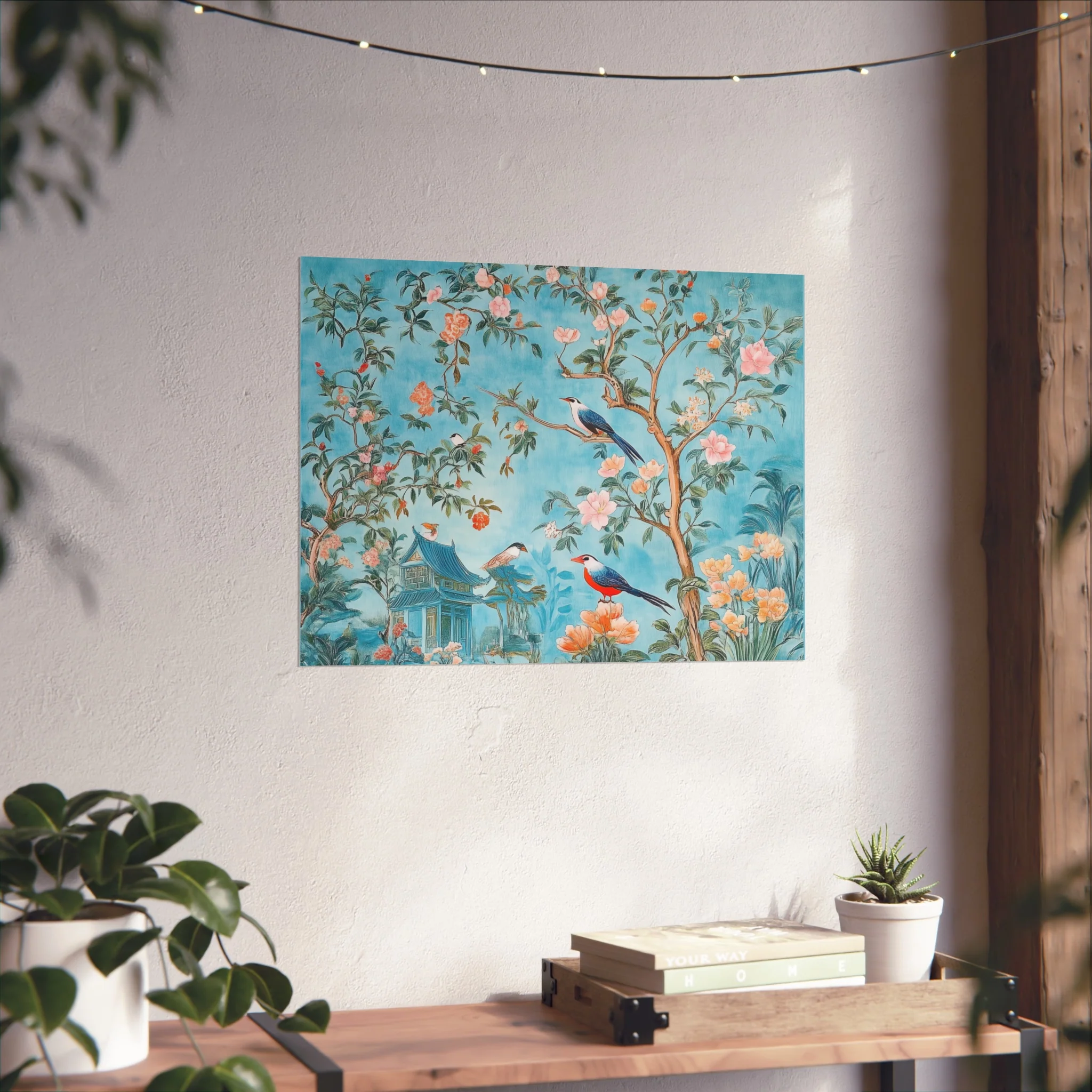 Chinoiserie Birds and Pagoda Fine Art Poster - Blue - Image 16
