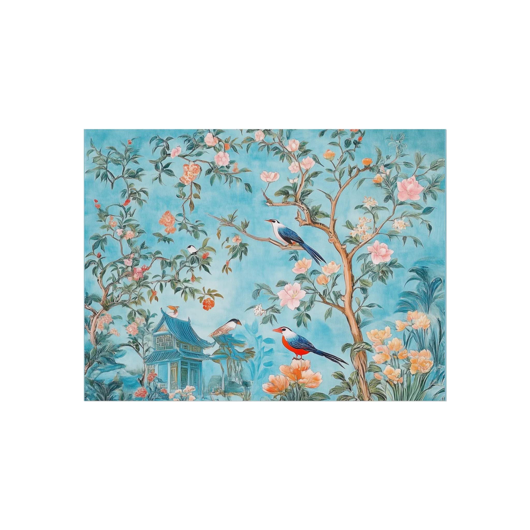 Chinoiserie Birds and Pagoda Fine Art Poster - Blue - Image 6