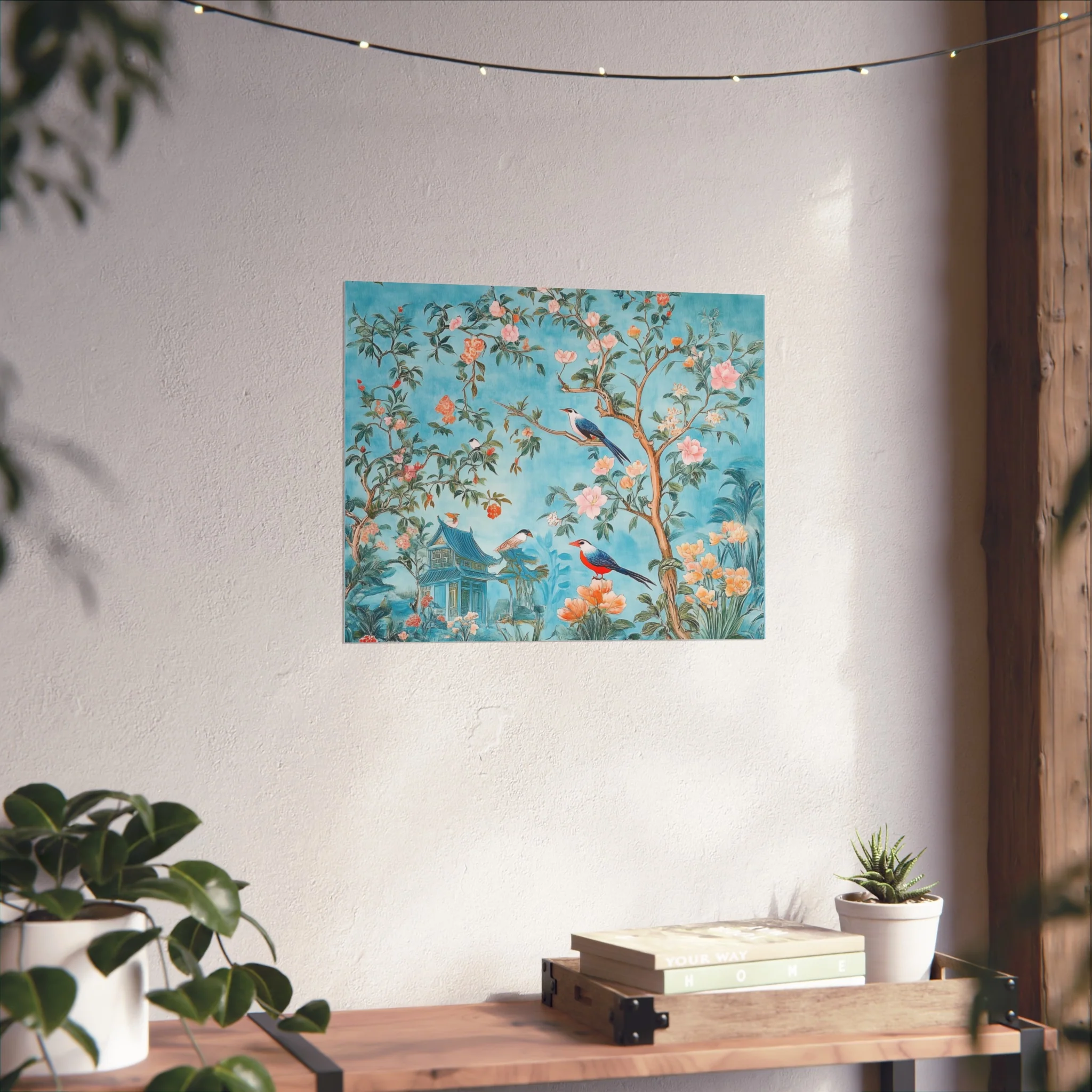 Chinoiserie Birds and Pagoda Fine Art Poster - Blue - Image 8
