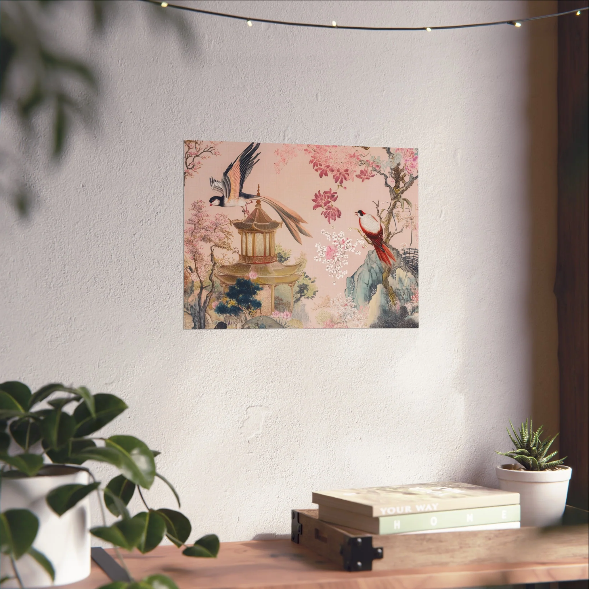 Chinoiserie Birds and Pagoda Fine Art Poster - Pink - Image 16
